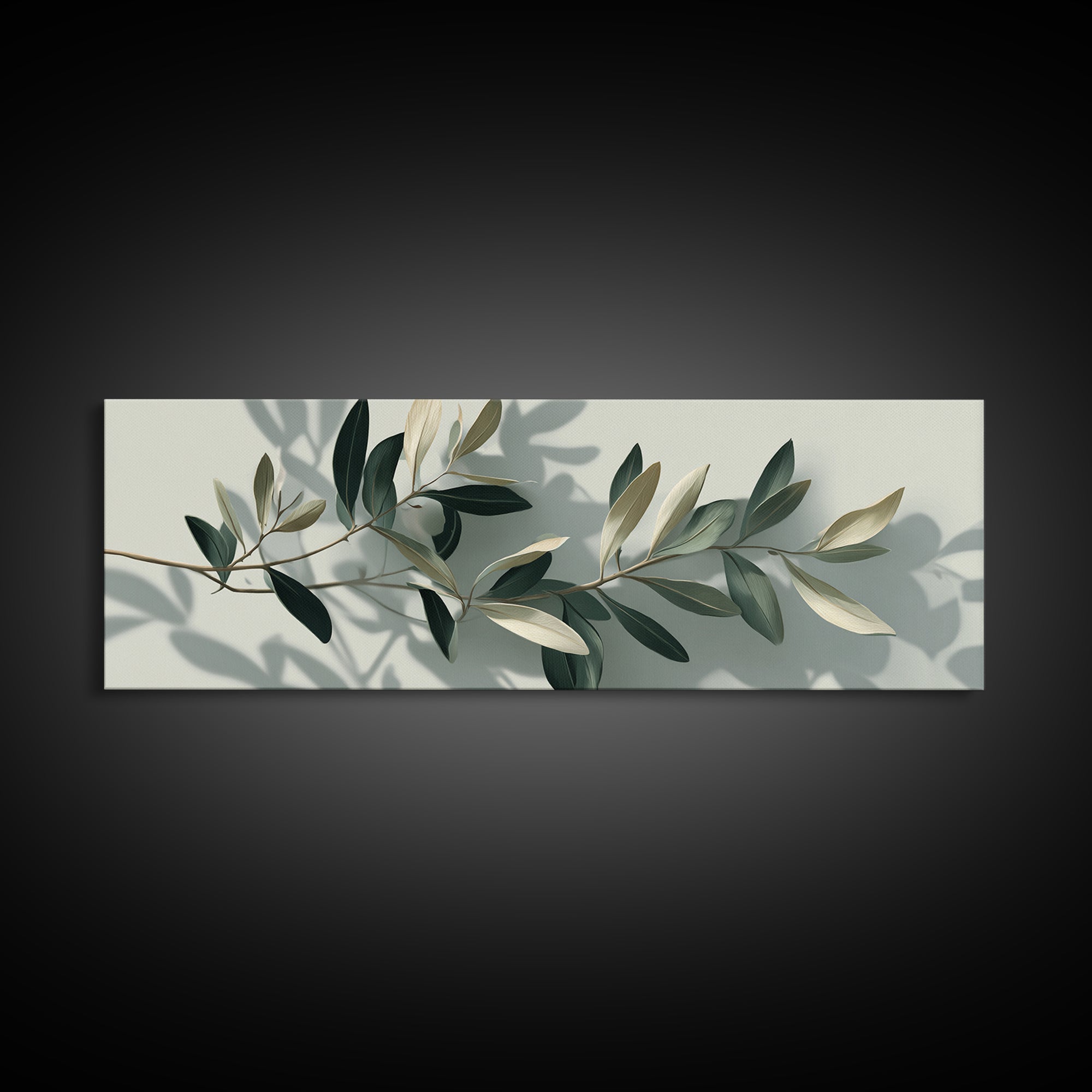 Olive Branch With Soft Shadows Wall Art, Minimalist Botanical Art Print, Sage Green Wall Decor, Modern Japandi Canvas Print