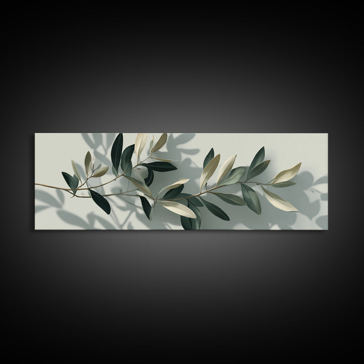 Olive Branch With Soft Shadows Wall Art, Minimalist Botanical Art Print, Sage Green Wall Decor, Modern Japandi Canvas Print