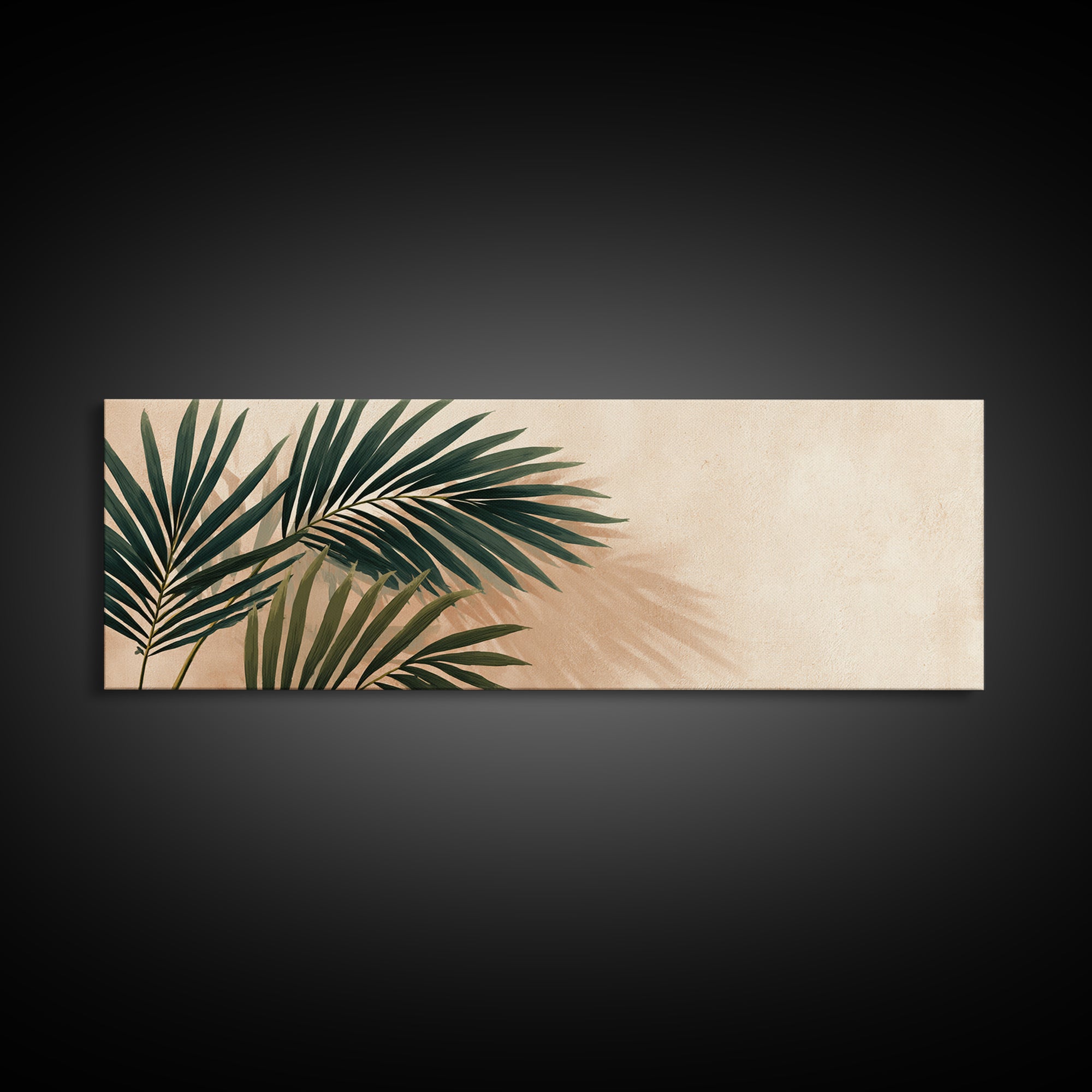 Tropical Palm Leaf Shadows Wall Art, Minimal Botanical Canvas Print, Coastal Boho Home Decor, Neutral Beige Living Room Art
