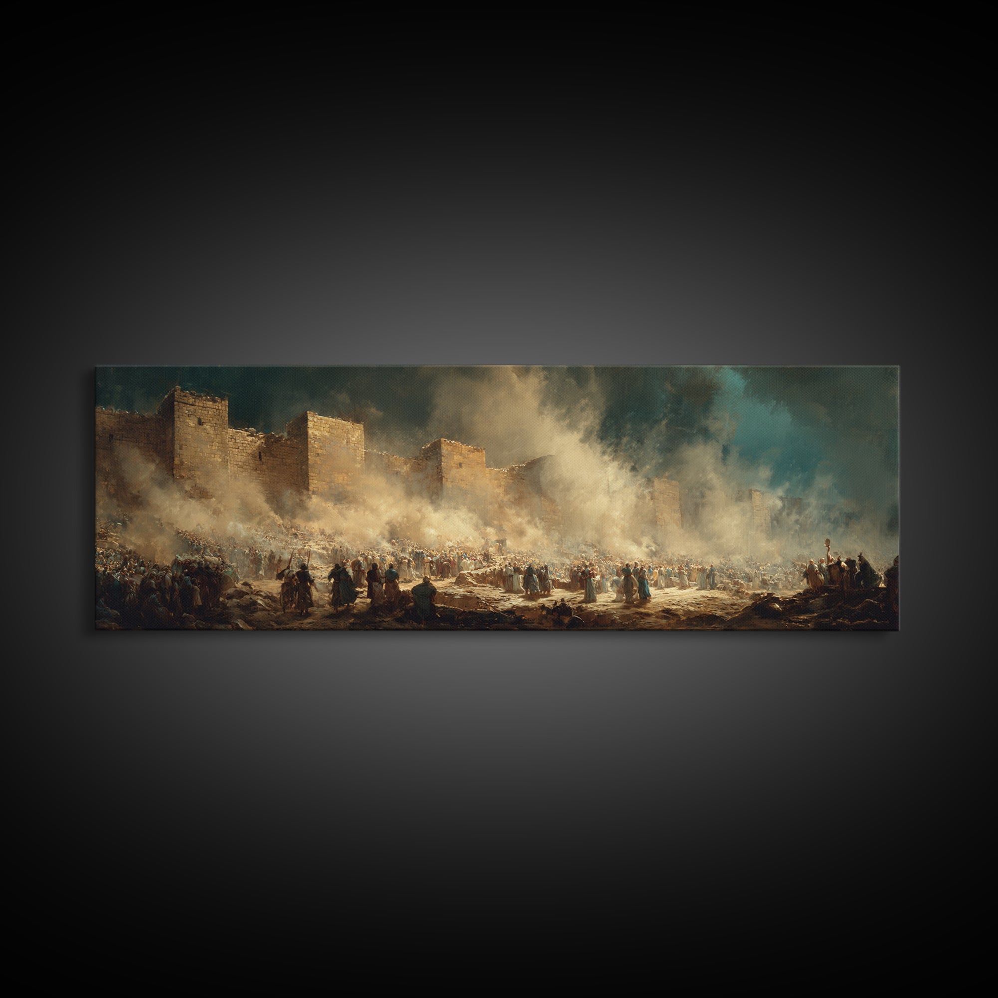 Historic Ancient City Scene With Crowds And Camels Under Dramatic Sky Oil Painting Canvas Print For Classic Wall Art