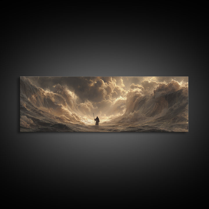 Majestic Knight Standing With Sword Against Intense Lightning Cloudscape Dramatic Wall Art Canvas Print