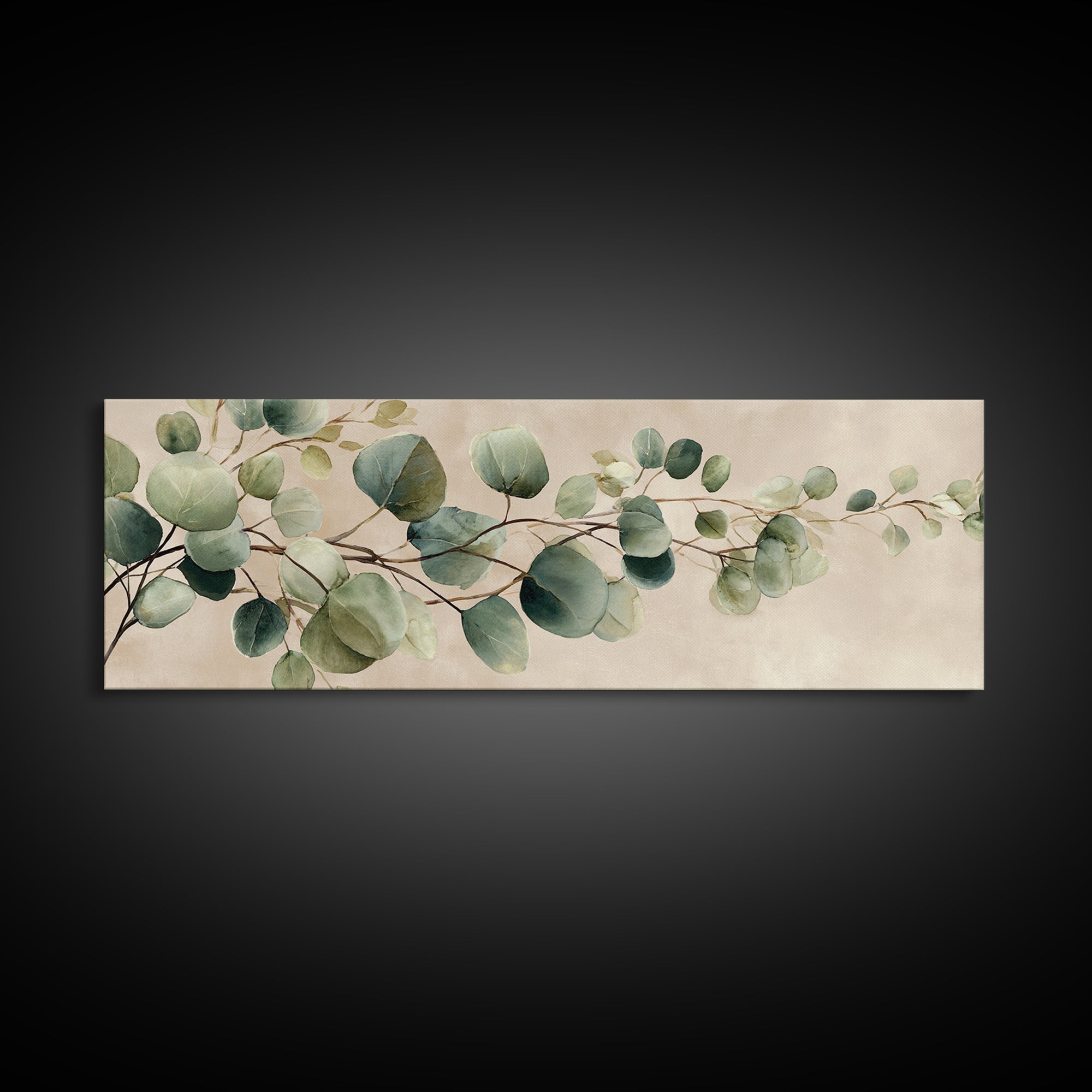 Eucalyptus Branch Botanical Wall Art, Sage Green Neutral Canvas Print, Japandi Living Room Decor, Above Bed Wall Decor, Large Wall Art