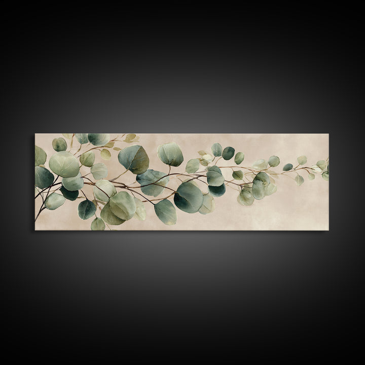Eucalyptus Branch Botanical Wall Art, Sage Green Neutral Canvas Print, Japandi Living Room Decor, Above Bed Wall Decor, Large Wall Art
