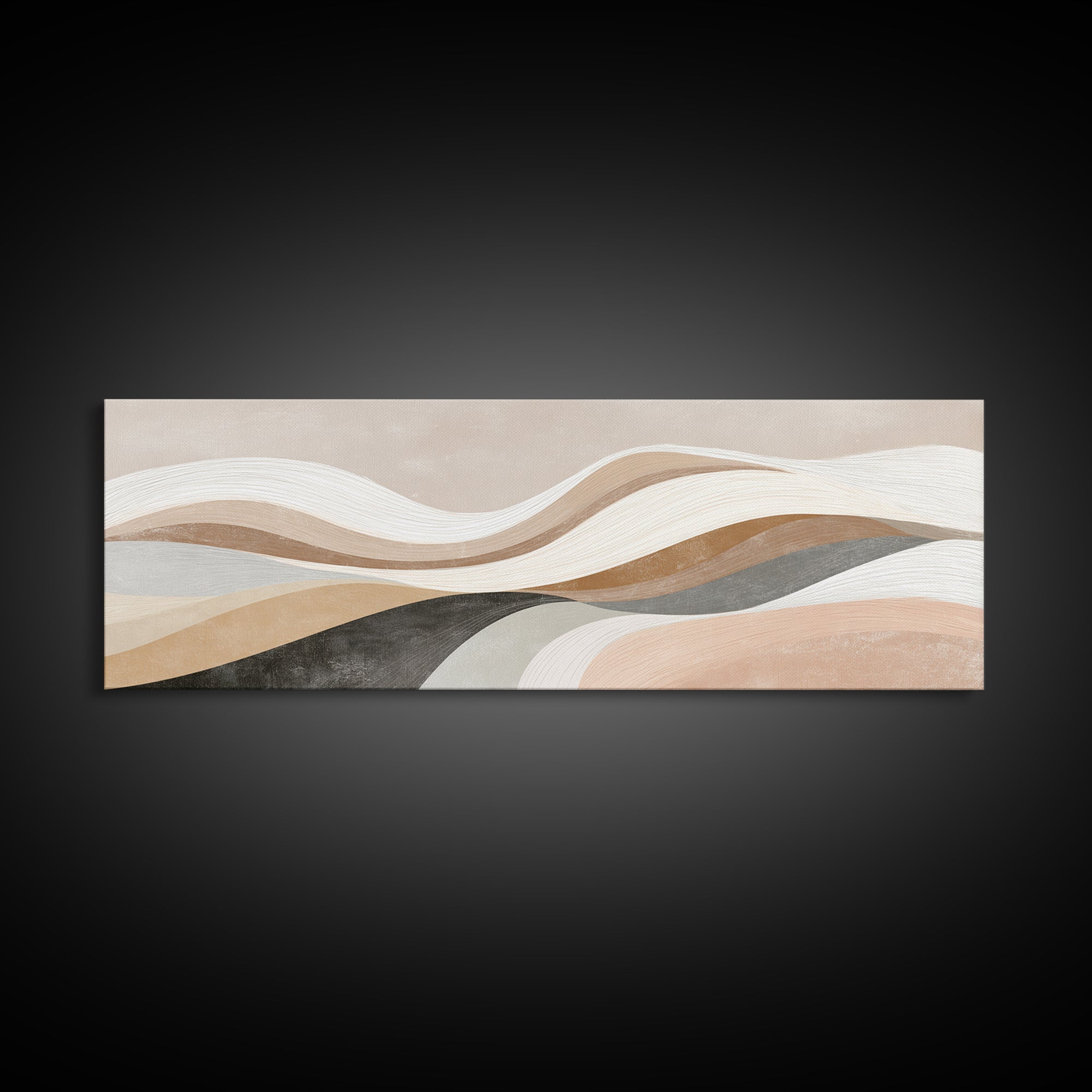Layered Neutral Abstract Wall Art, Wavy Beige Canvas Print, Mid Century Modern Living Room Decor, Long Horizontal Art Print