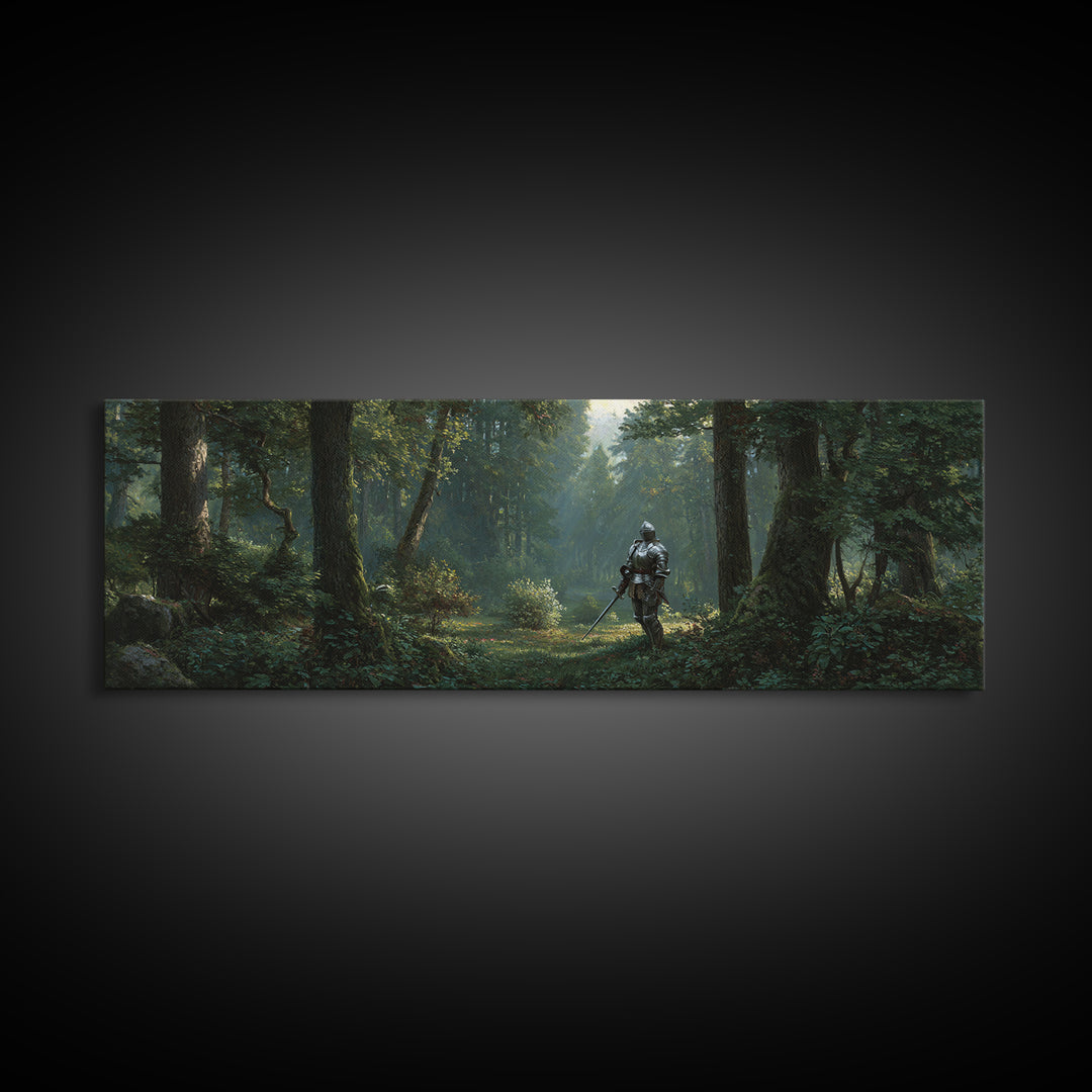 Medieval Knight Forest Scene Framed Canvas Print Romantic Fantasy Painting Wall Art for Living Room Decor and Office Wall