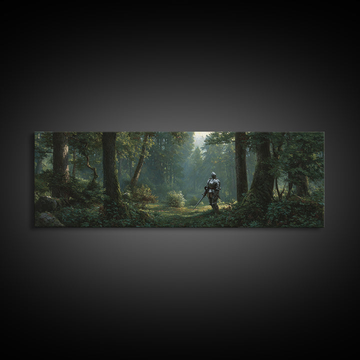 Medieval Knight Forest Scene Framed Canvas Print Romantic Fantasy Painting Wall Art for Living Room Decor and Office Wall