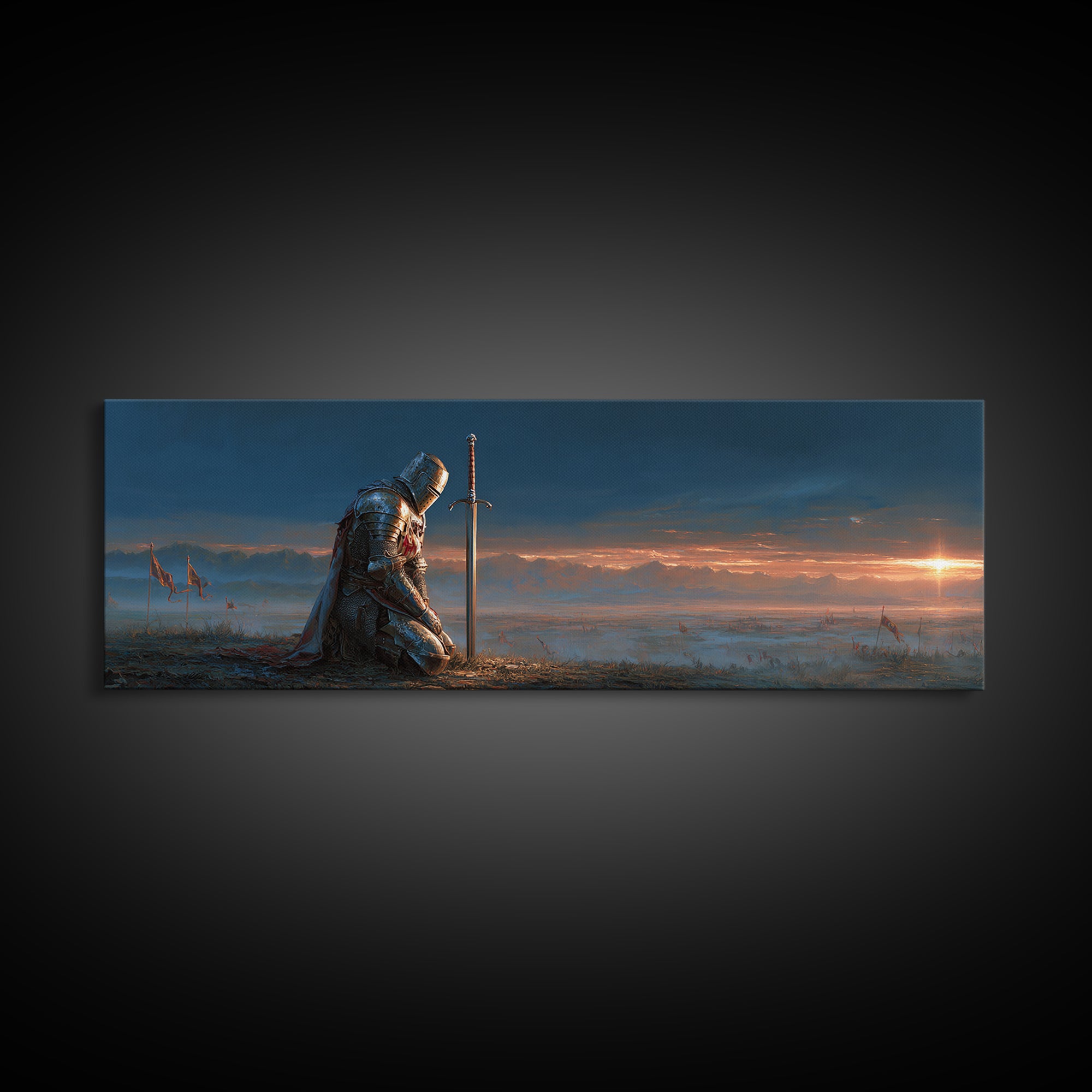 Knights In Shining Armor Fantasy Epic Warrior Landscape Wall Art Framed Canvas Print