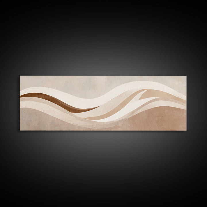 Minimalist Beige Wave Wall Art, Soft Abstract Canvas Print, Neutral Wabi Sabi Home Decor, Long Horizontal Wall Decor Print