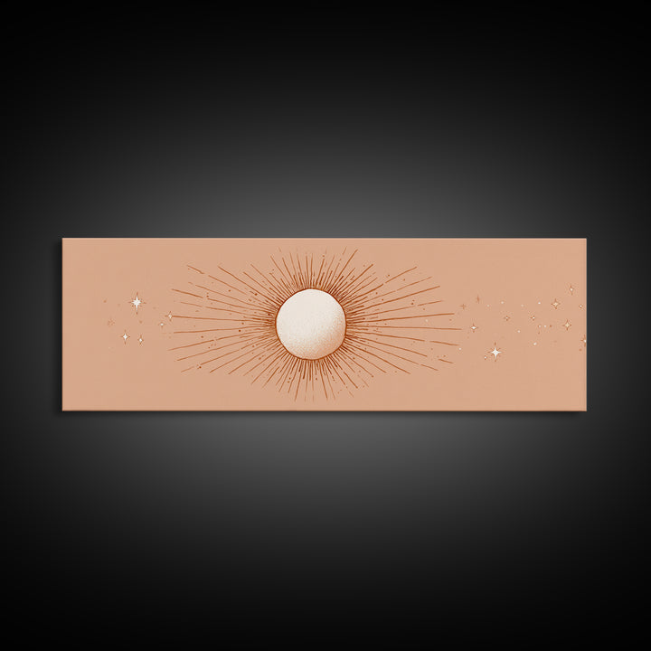 Radiant Sun Celestial Wall Art, Peach Minimalist Canvas Print, Boho Sun And Moon Decor, Spiritual Bedroom Wall Decor Print
