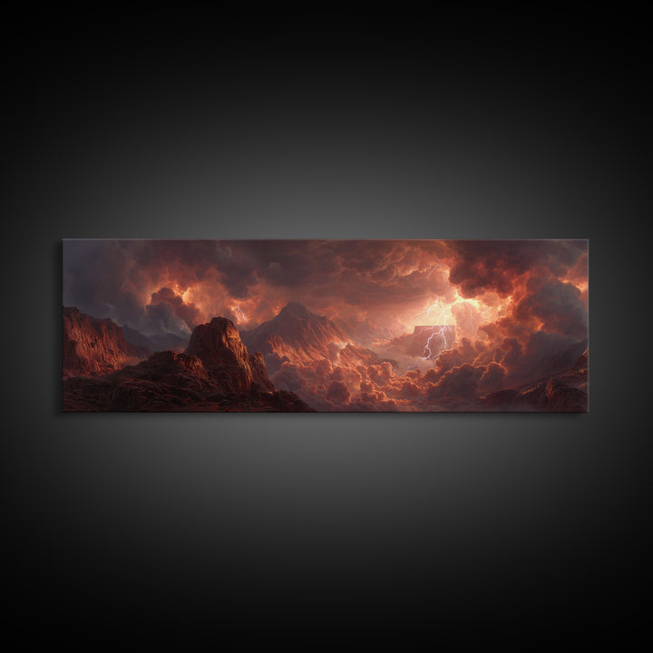 Fiery Storm Over Mountainous Landscape Landscape Wall Art Canvas Print For Powerful And Dramatic Home Decor