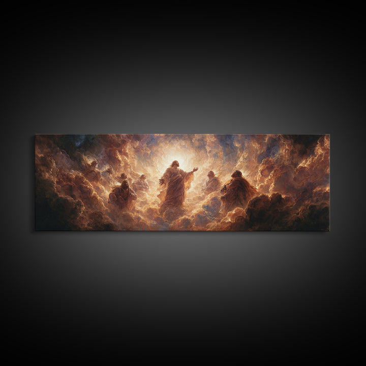 Radiant Ascension Of Christ Surrounded By Disciples Religious Wall Art Framed Canvas Print Spiritual Home Decor