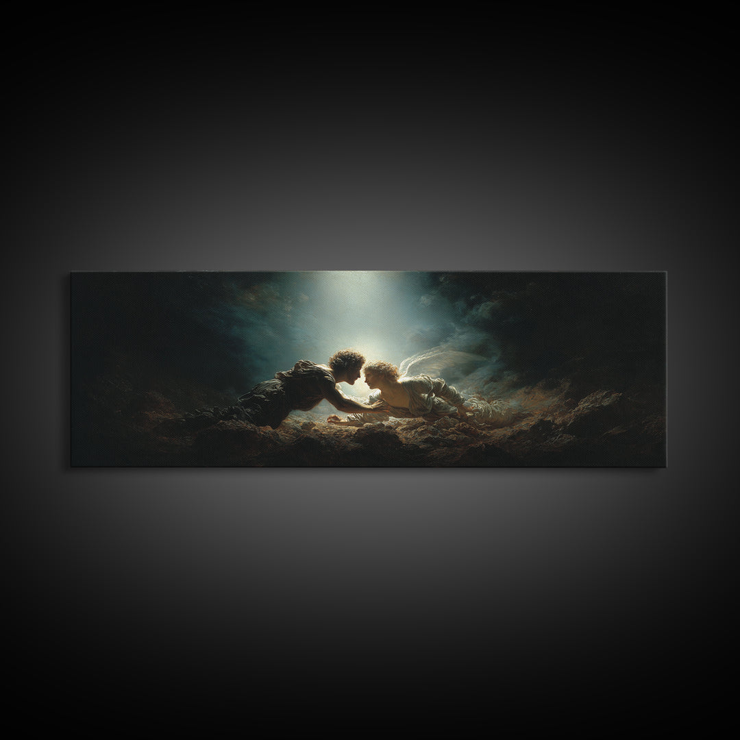 Romantic Mythical Lovers Surrounded By Dramatic Light Fine Art Painting Framed Canvas Print For Wall Decor
