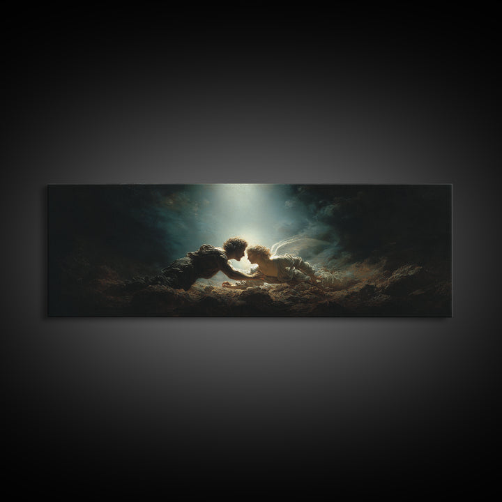 Romantic Mythical Lovers Surrounded By Dramatic Light Fine Art Painting Framed Canvas Print For Wall Decor
