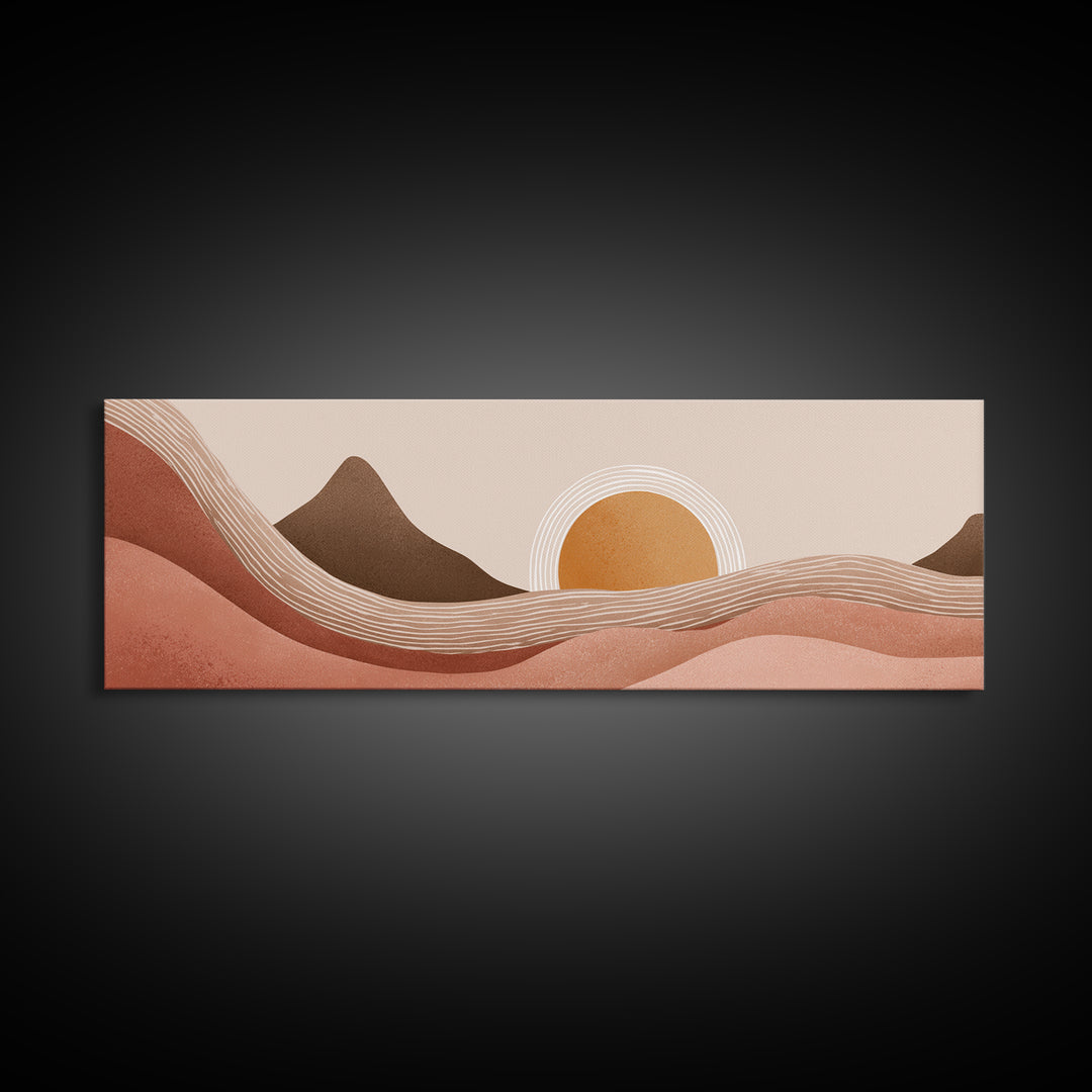 Desert Sunset Abstract Landscape Wall Art, Terracotta Mountain Canvas Print, Southwest Boho Living Room Decor, Wide Wall Art