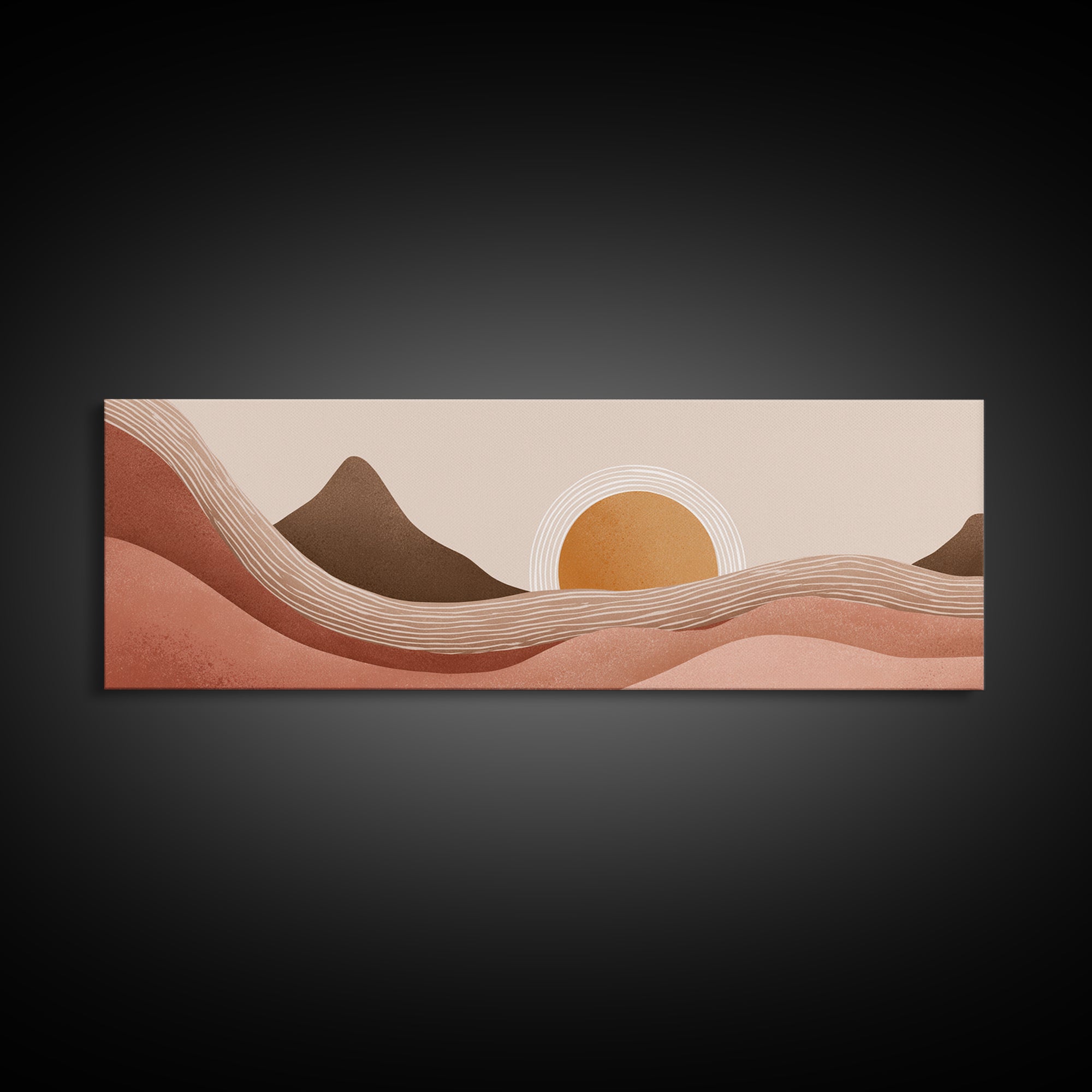 Desert Sunset Abstract Landscape Wall Art, Terracotta Mountain Canvas Print, Southwest Boho Living Room Decor, Wide Wall Art