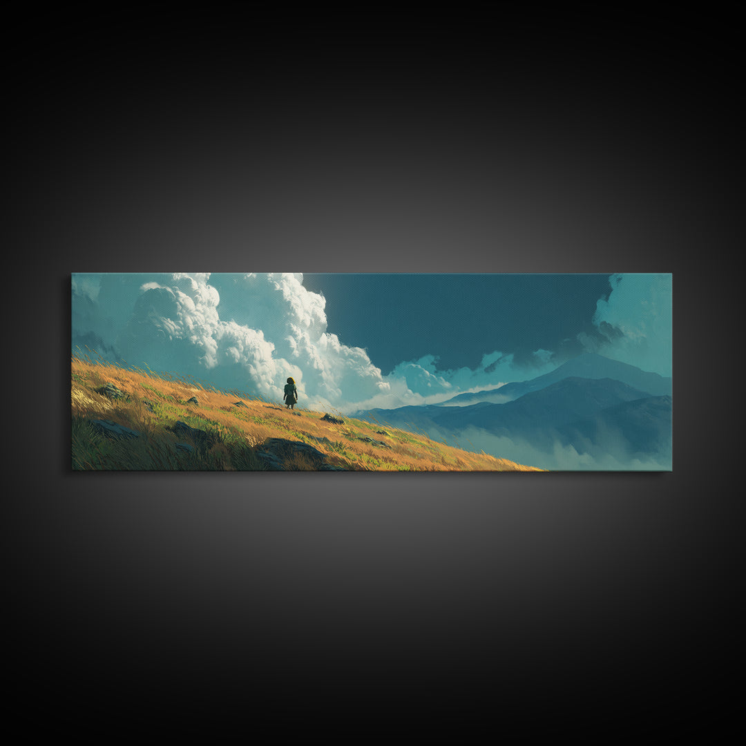 Peaceful Boat Under Blustery Sky Calm Seascape Watercolor Painting Style Wall Art Canvas Print