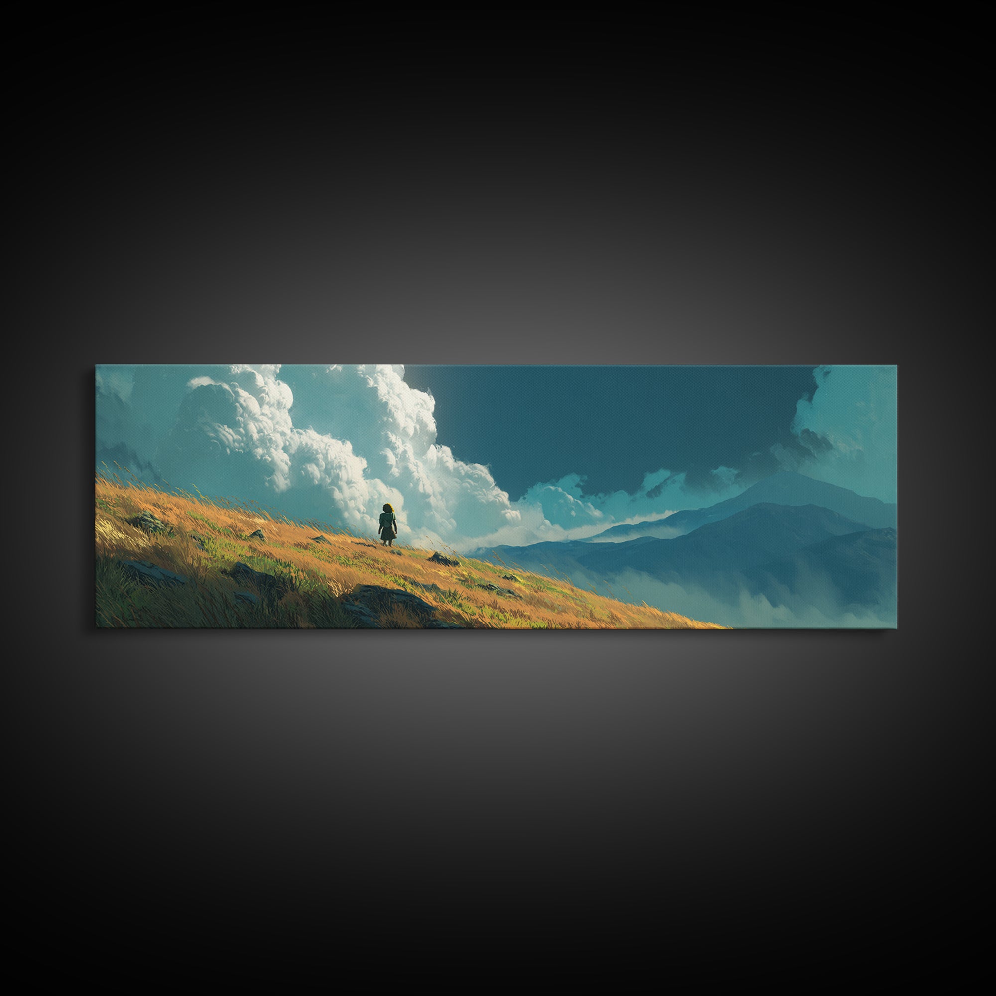Peaceful Boat Under Blustery Sky Calm Seascape Watercolor Painting Style Wall Art Canvas Print