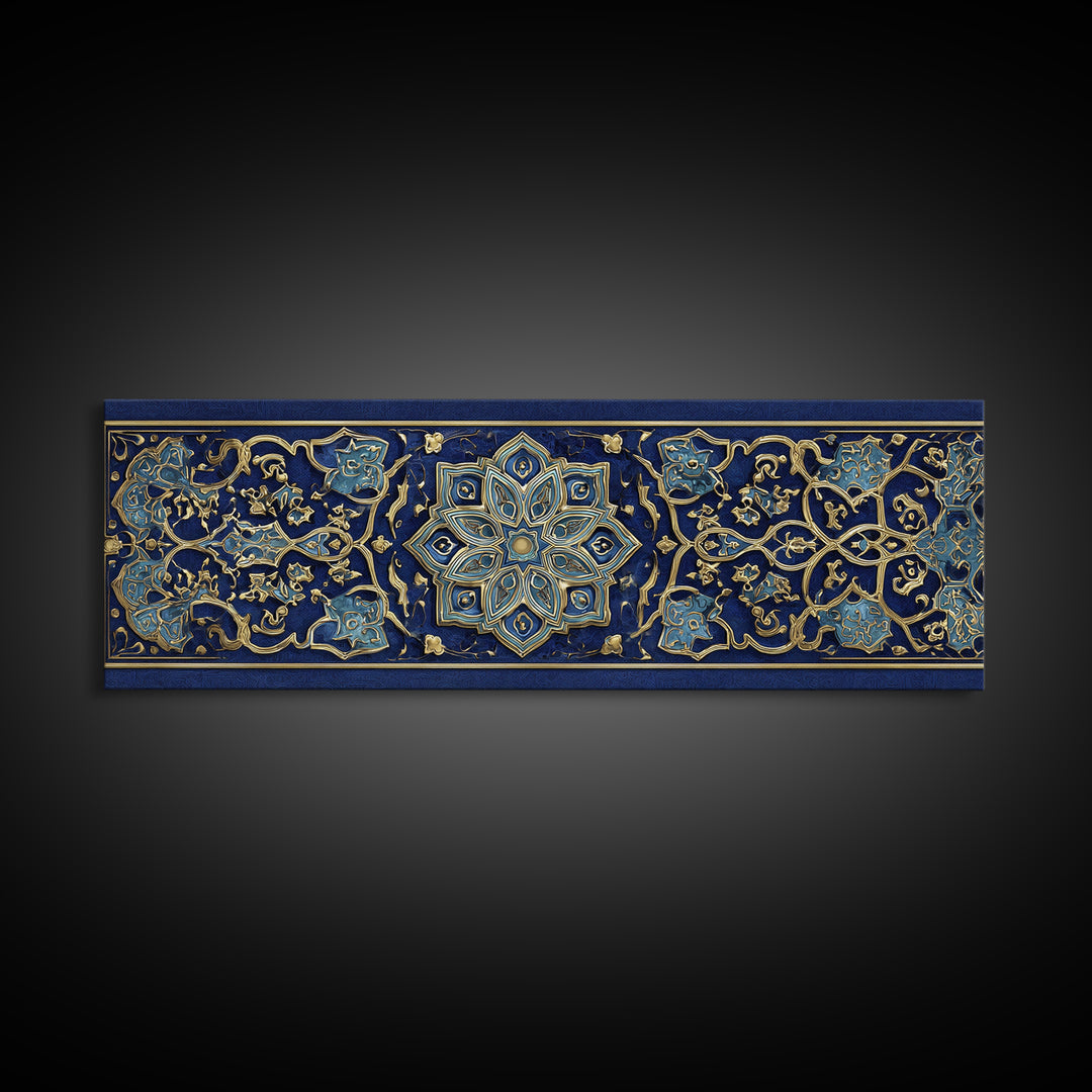 Intricate Middle Eastern Blue And Gold Patterned Islamic Art Decor Wall Art Canvas Print