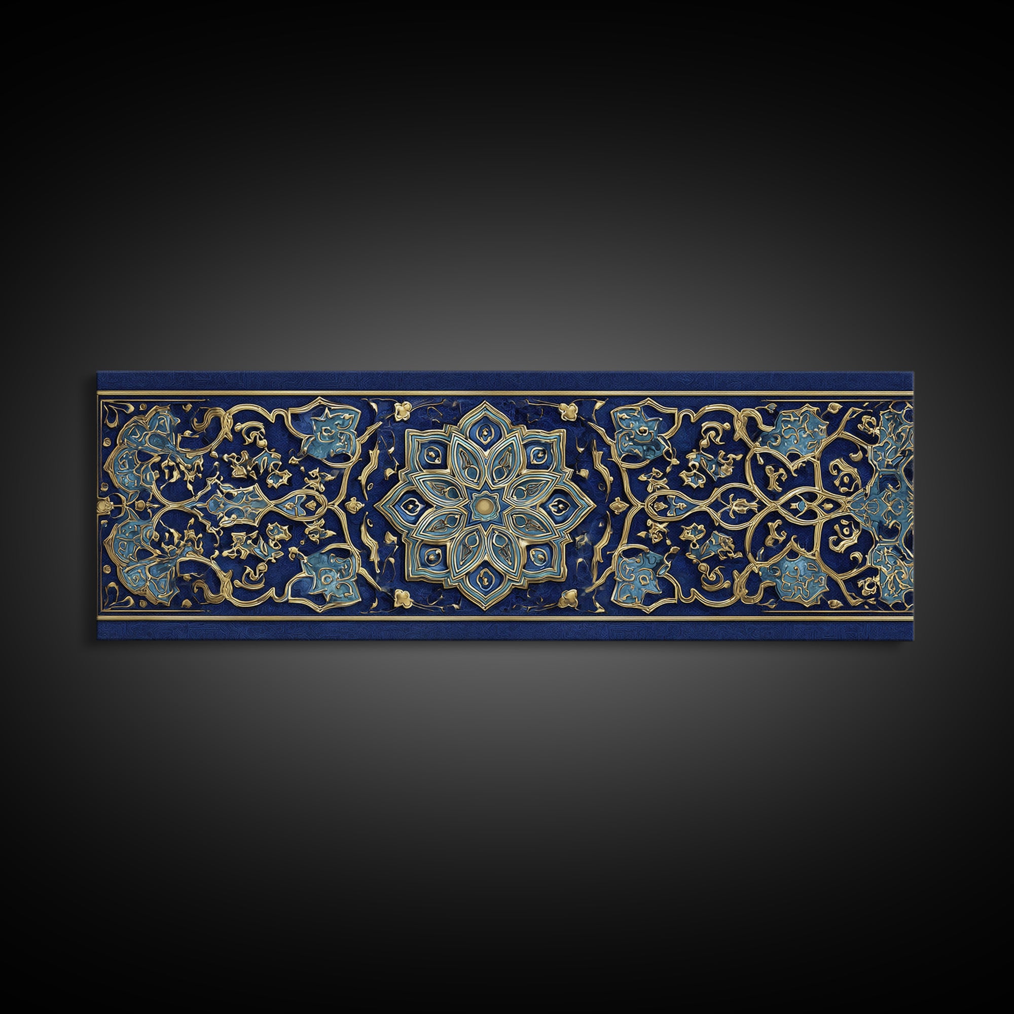 Intricate Middle Eastern Blue And Gold Patterned Islamic Art Decor Wall Art Canvas Print