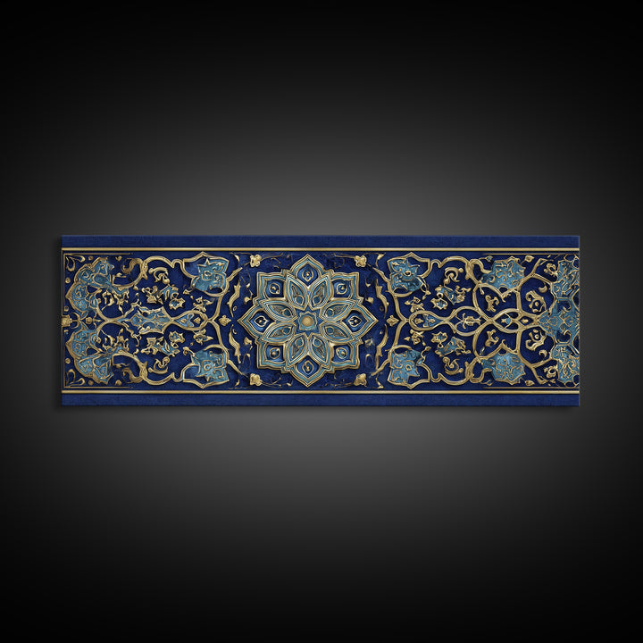 Intricate Middle Eastern Blue And Gold Patterned Islamic Art Decor Wall Art Canvas Print