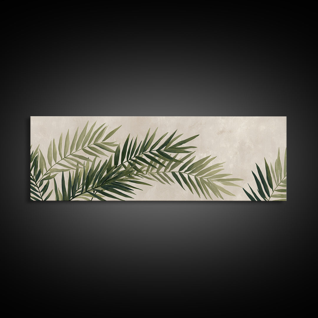 Palm Leaf Botanical Wall Art, Green Tropical Canvas Print, Coastal Boho Home Decor, Modern Nature Above Bed Wall Decor Print