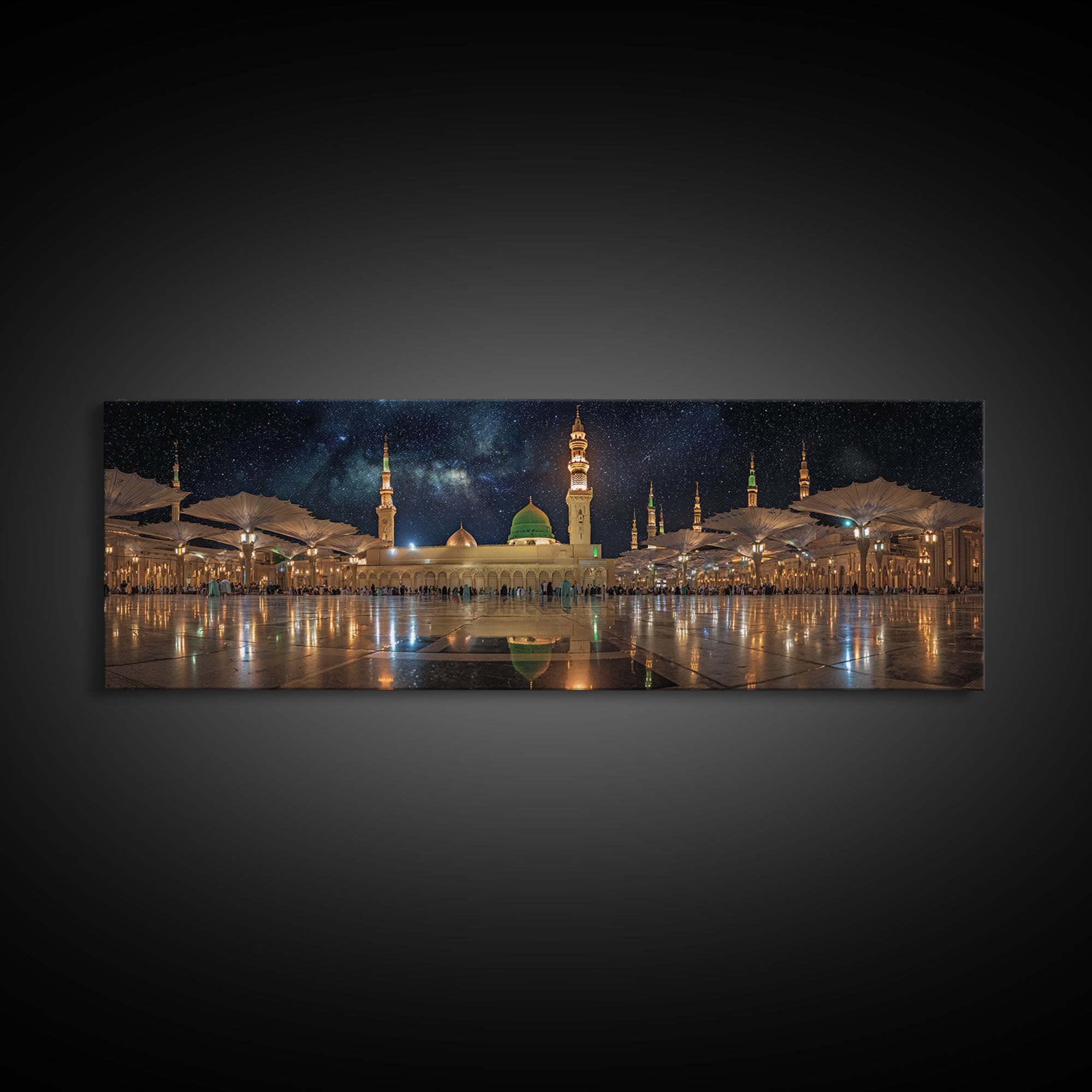 Night Sky Over Spiritual Islamic Mosque With Starry Stars Wall Art Canvas Print Mystical Middle Eastern Decor