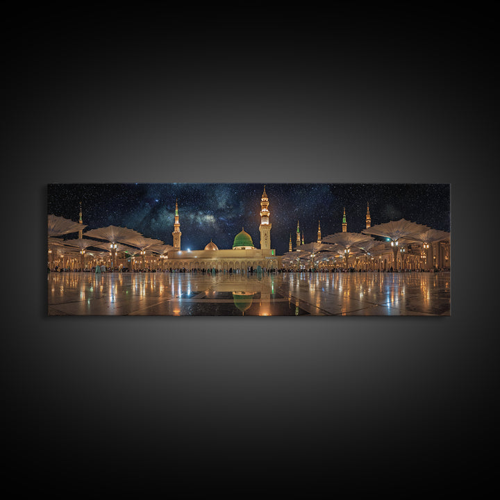 Night Sky Over Spiritual Islamic Mosque With Starry Stars Wall Art Canvas Print Mystical Middle Eastern Decor