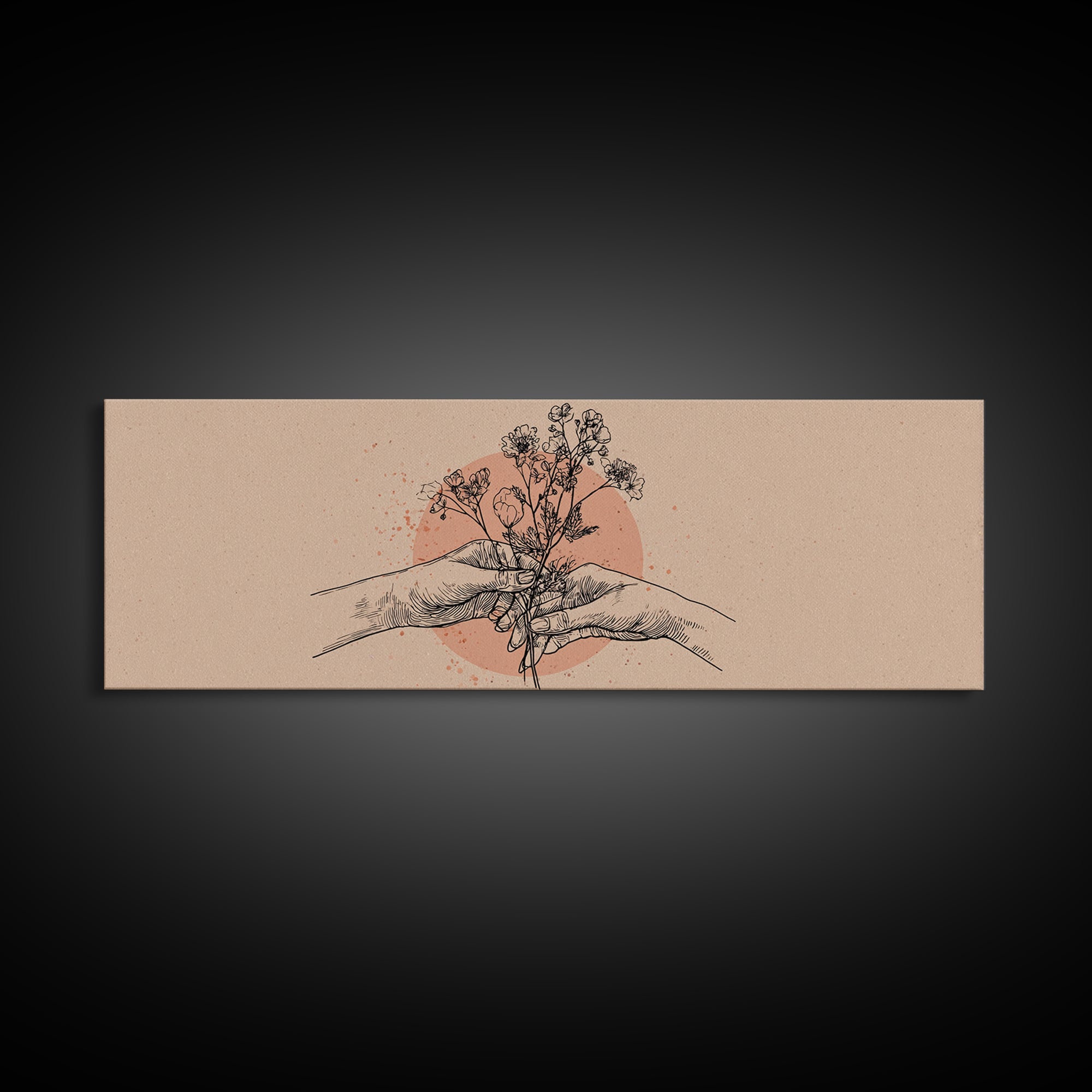 Hands Holding Wildflowers Line Art Wall Art, Neutral Botanical Canvas Print, Romantic Gift For Her And Minimal Bedroom Decor