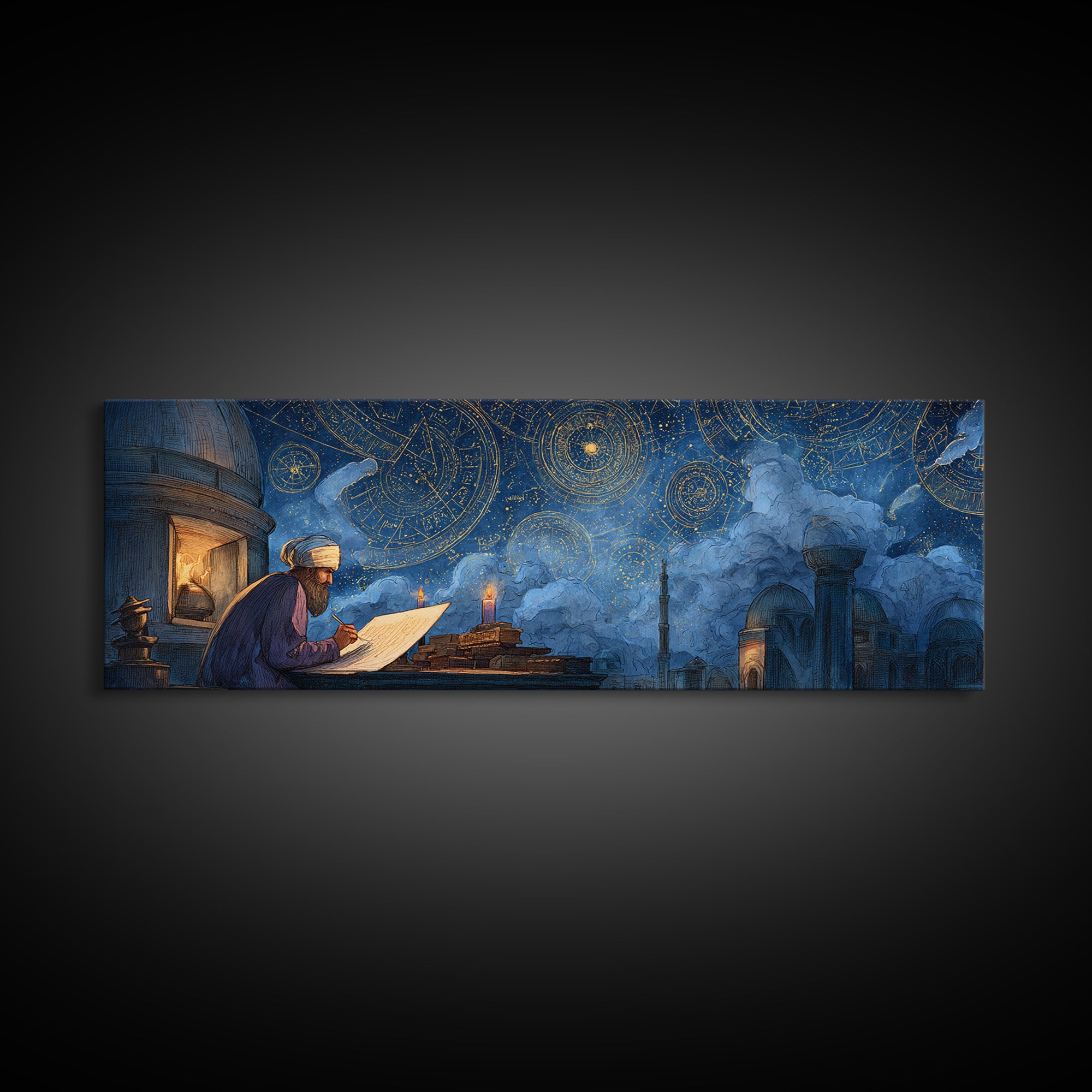 Enchanting Nighttime Ancient Cityscape With Moon And Lanterns Painting Wall Art Framed Canvas Print For Magical Home Decor