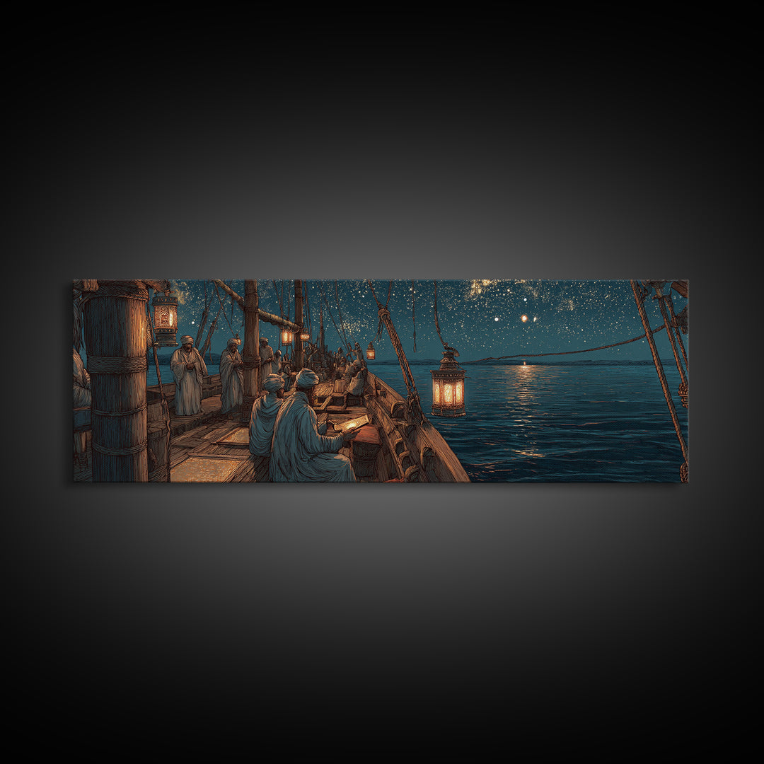 Peaceful Twilight Landscape With Pier And Fireflies Romantic Wall Art Framed Canvas Print Calm Evening Decor