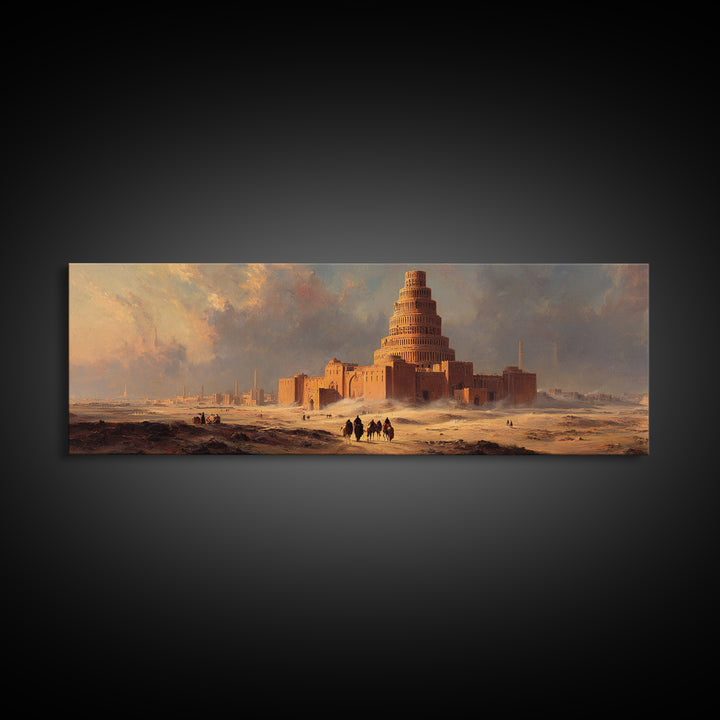 Ancient Desert Ziggurat At Sunrise Canvas Print, Fantasy Architecture Wall Art, Babylon Tower Landscape, Warm Neutral Decor