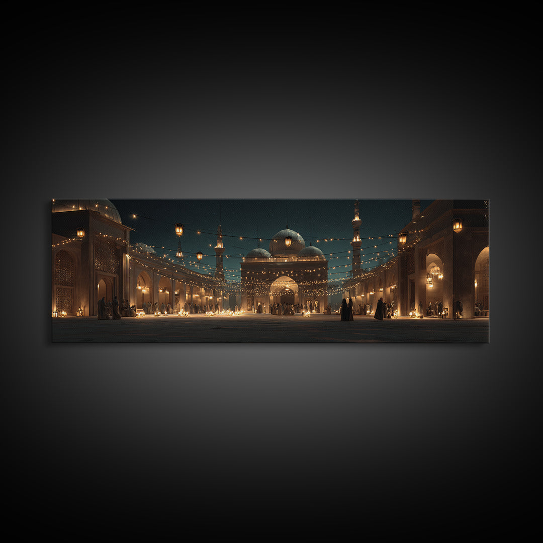 Magical Middle Eastern Courtyard With Lantern String Lights At Night Wall Art For Home Decor And Living Room Canvas Print