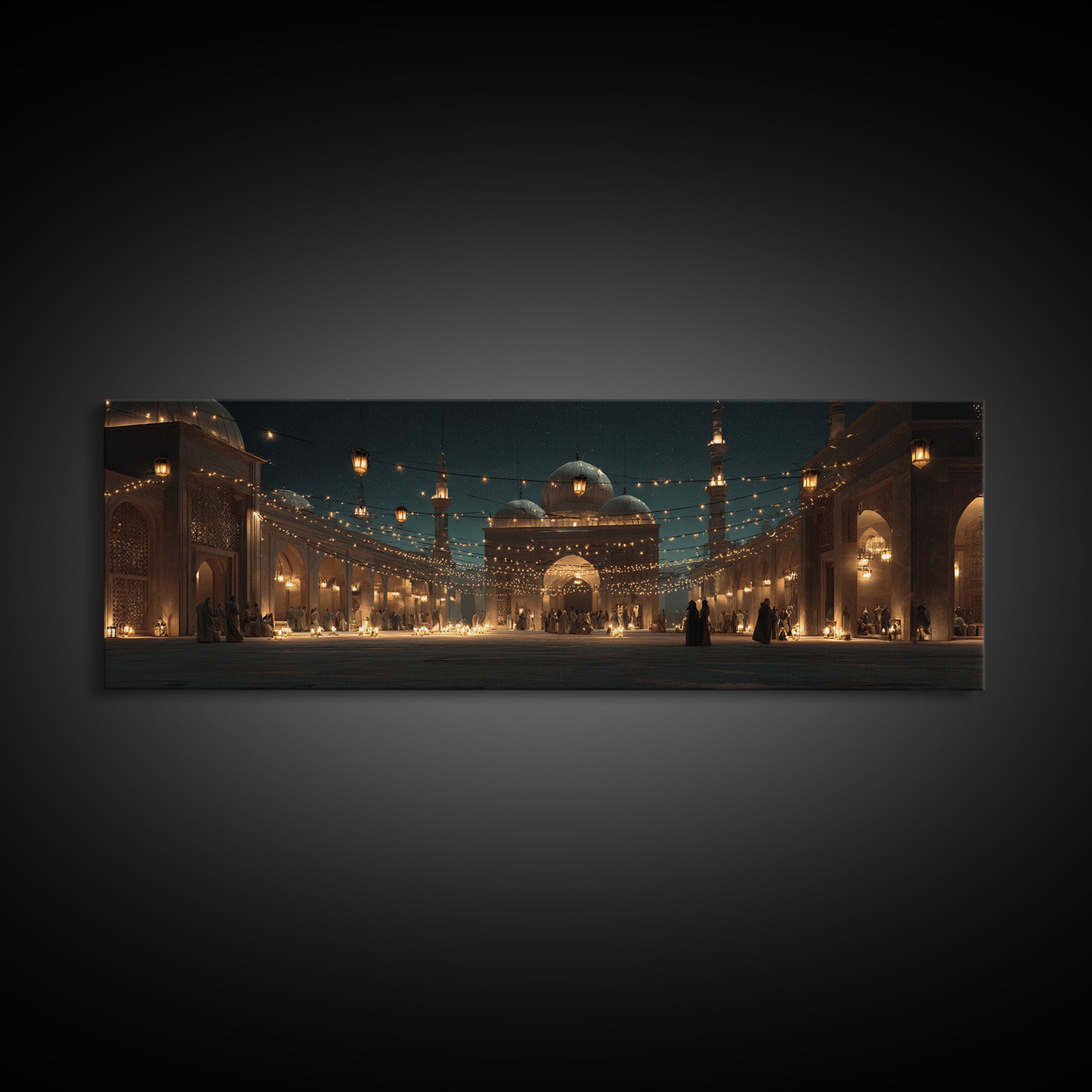 Magical Middle Eastern Courtyard With Lantern String Lights At Night Wall Art For Home Decor And Living Room Canvas Print