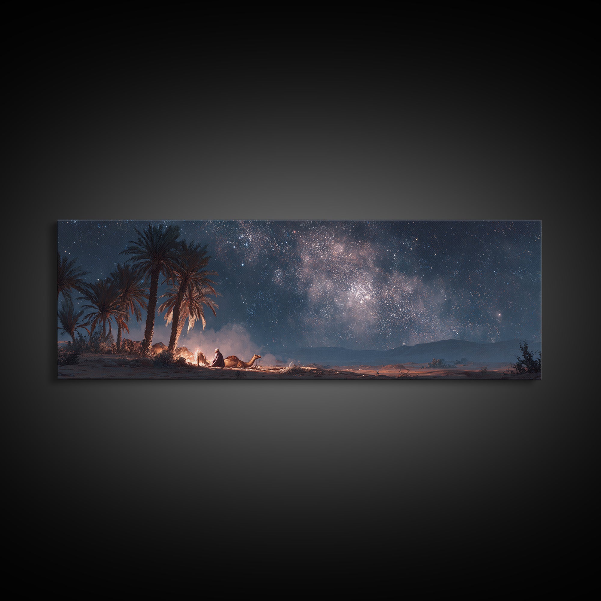 Enchanting Desert Night With Caravan And Starry Sky Mystical Wall Art Canvas Print For Boho Decor