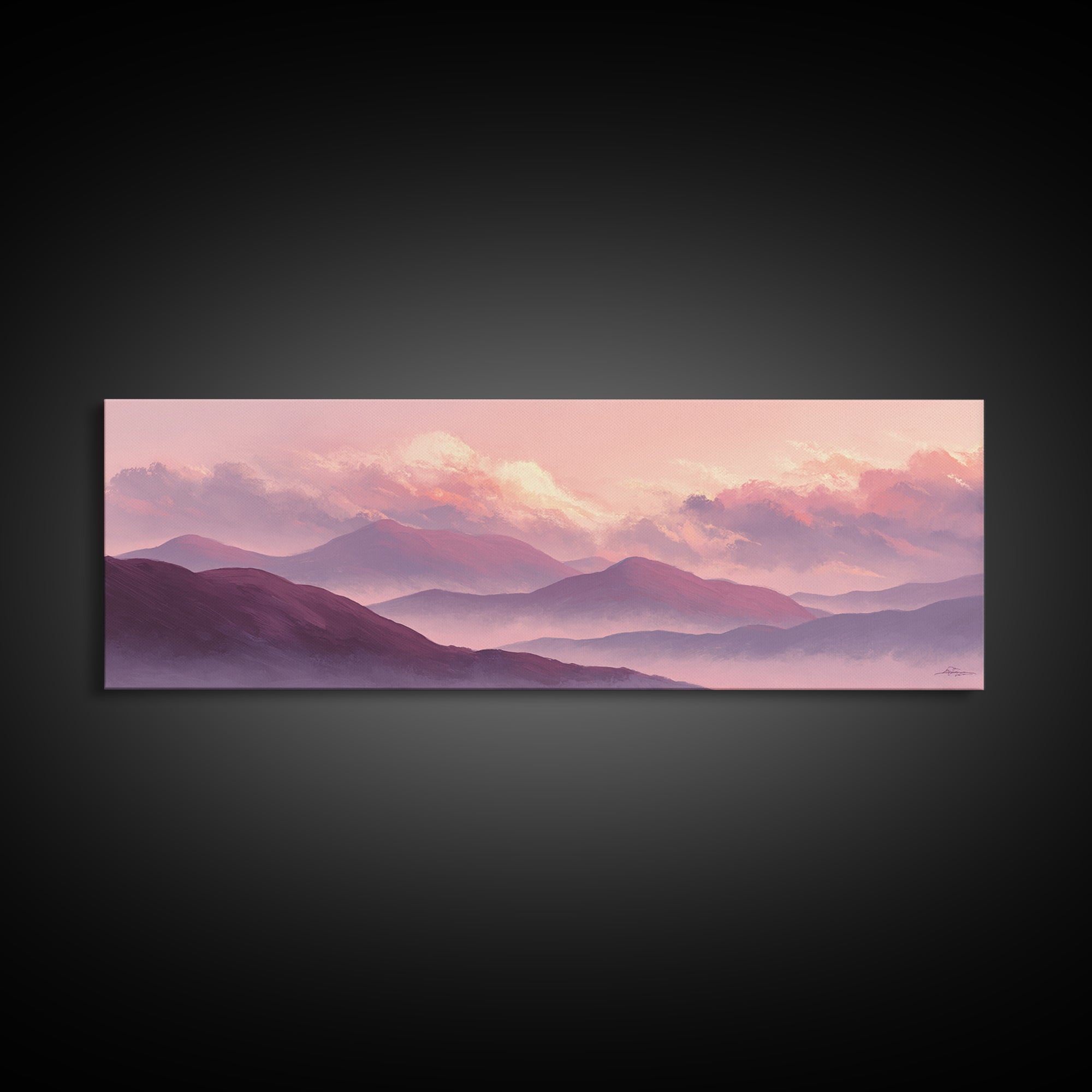 Misty Purple Mountains At Sunrise Wall Art, Modern Landscape Canvas Print, Calming Bedroom Decor And Living Room Wall Art Prints