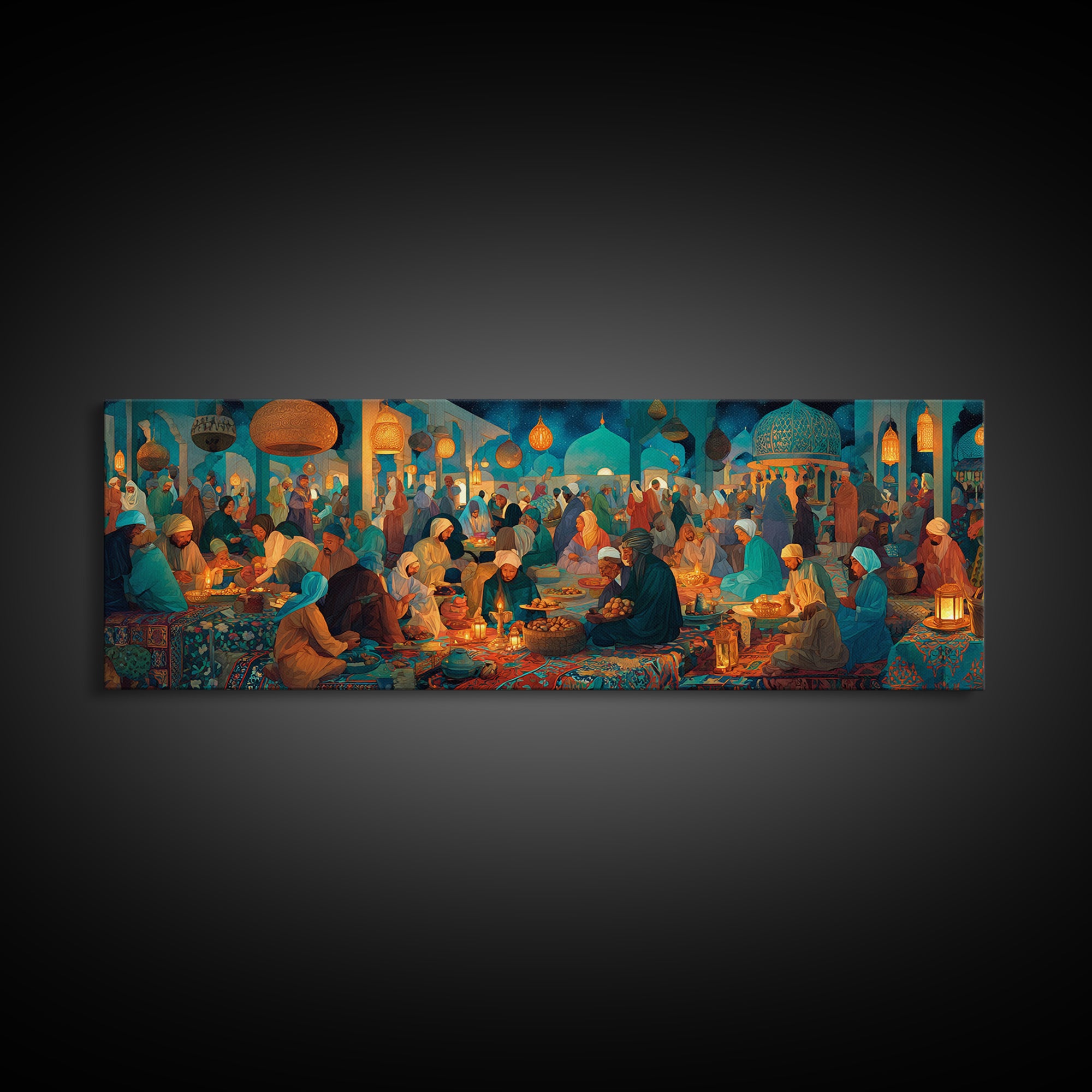 Colorful Middle Eastern Market Scene Painting Wall Art Captivating Cultural Artwork Framed Canvas Print