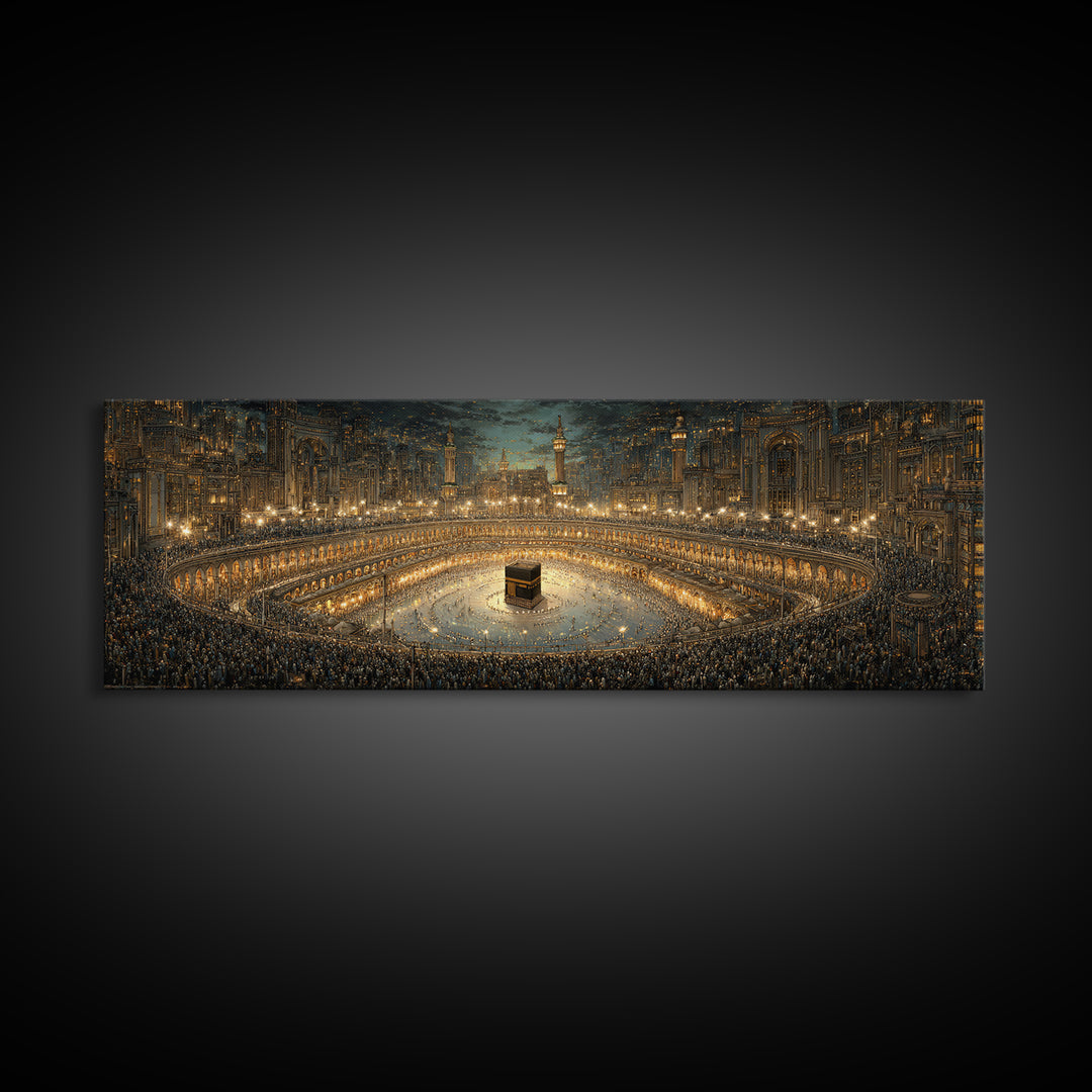 Spectacular Mosque With Kaaba Pilgrimage Scene Framed Canvas Print Islam Religious Wall Art Home Decor