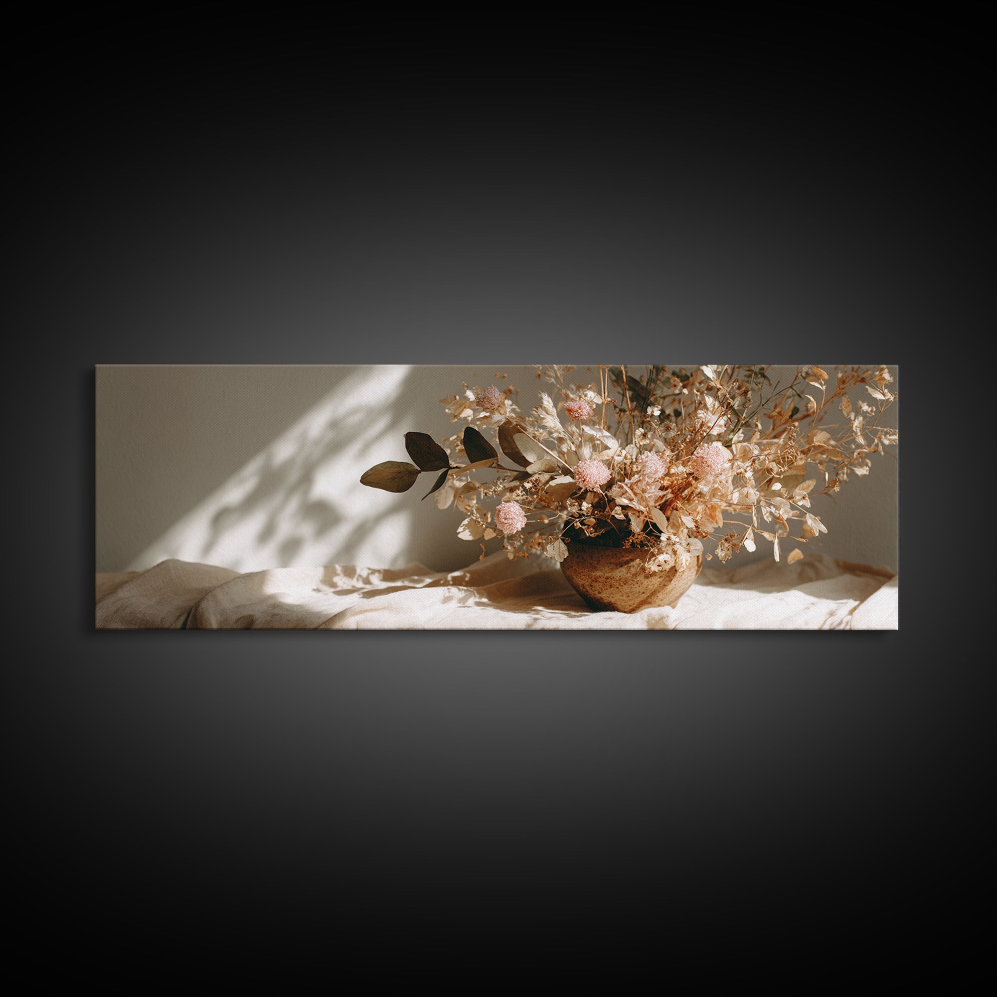 Warm Dried Flower Bowl Still Life Canvas Print, Neutral Botanical Wall Art, Boho Shelf Decor, Earth Tone Home Decor, Gift For Her