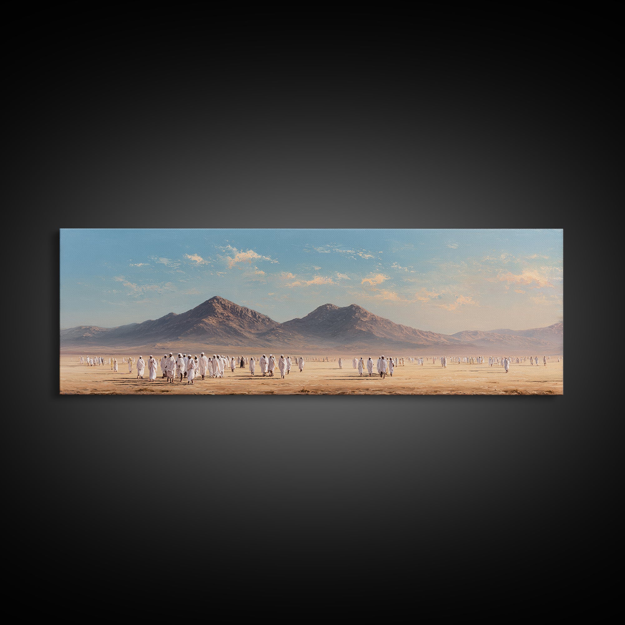 Spiritual Pilgrimage Across Expansive Desert Landscape With Mountaintops Wall Art