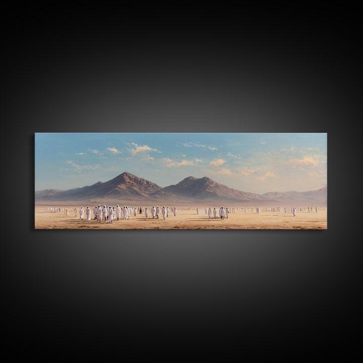Spiritual Pilgrimage Across Expansive Desert Landscape With Mountaintops Wall Art