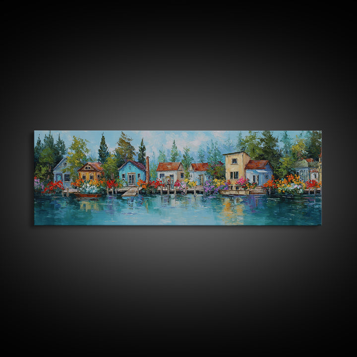 Charming Cozy Cabin In Forest Landscape Oil Painting Canvas Print Wall Art For Rustic Home Decor And Woodland Wall Decoration