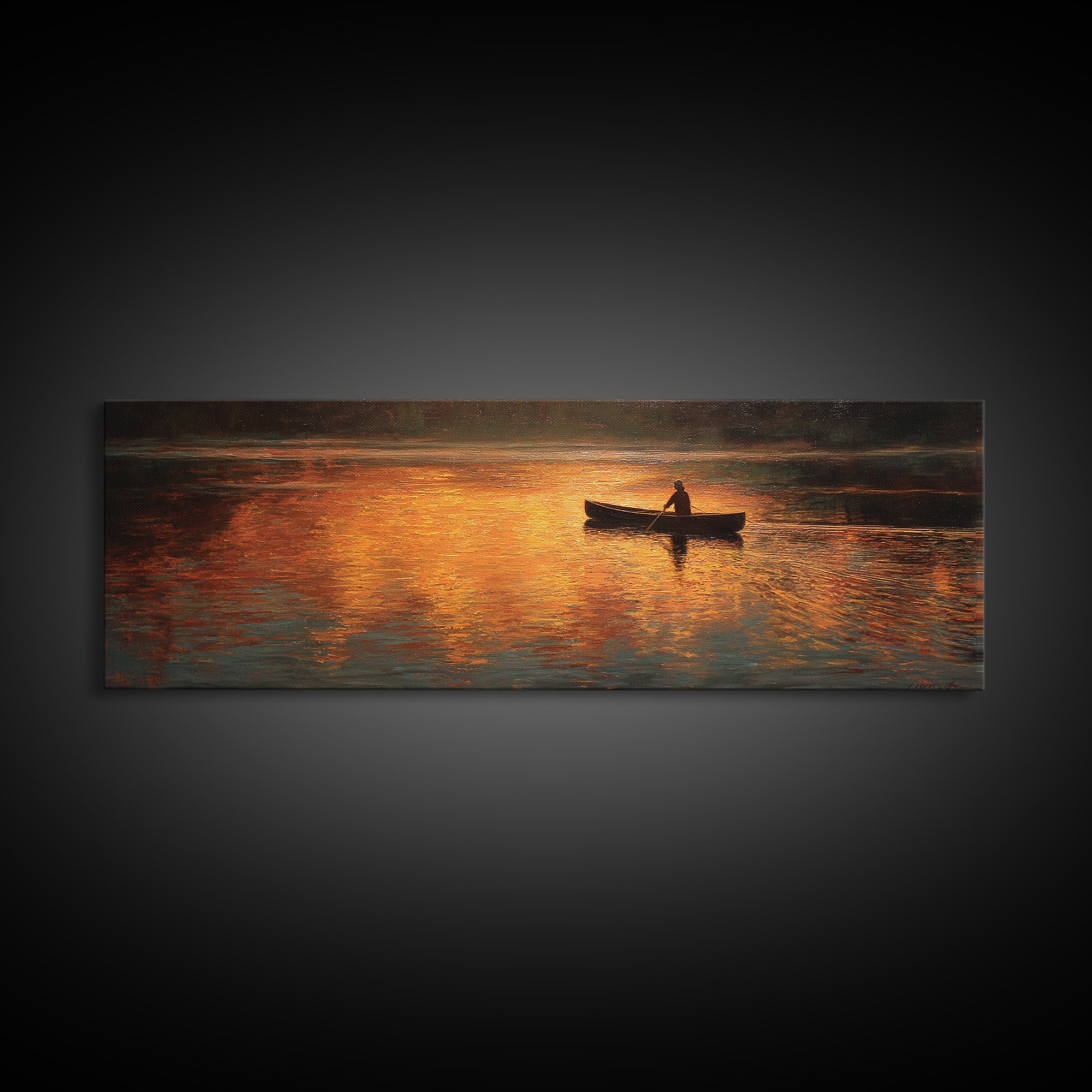 Tranquil Sunset Lake Scene Oil Painting With Two Rocking Chairs And Lantern Cozy Patio Wall Art Print