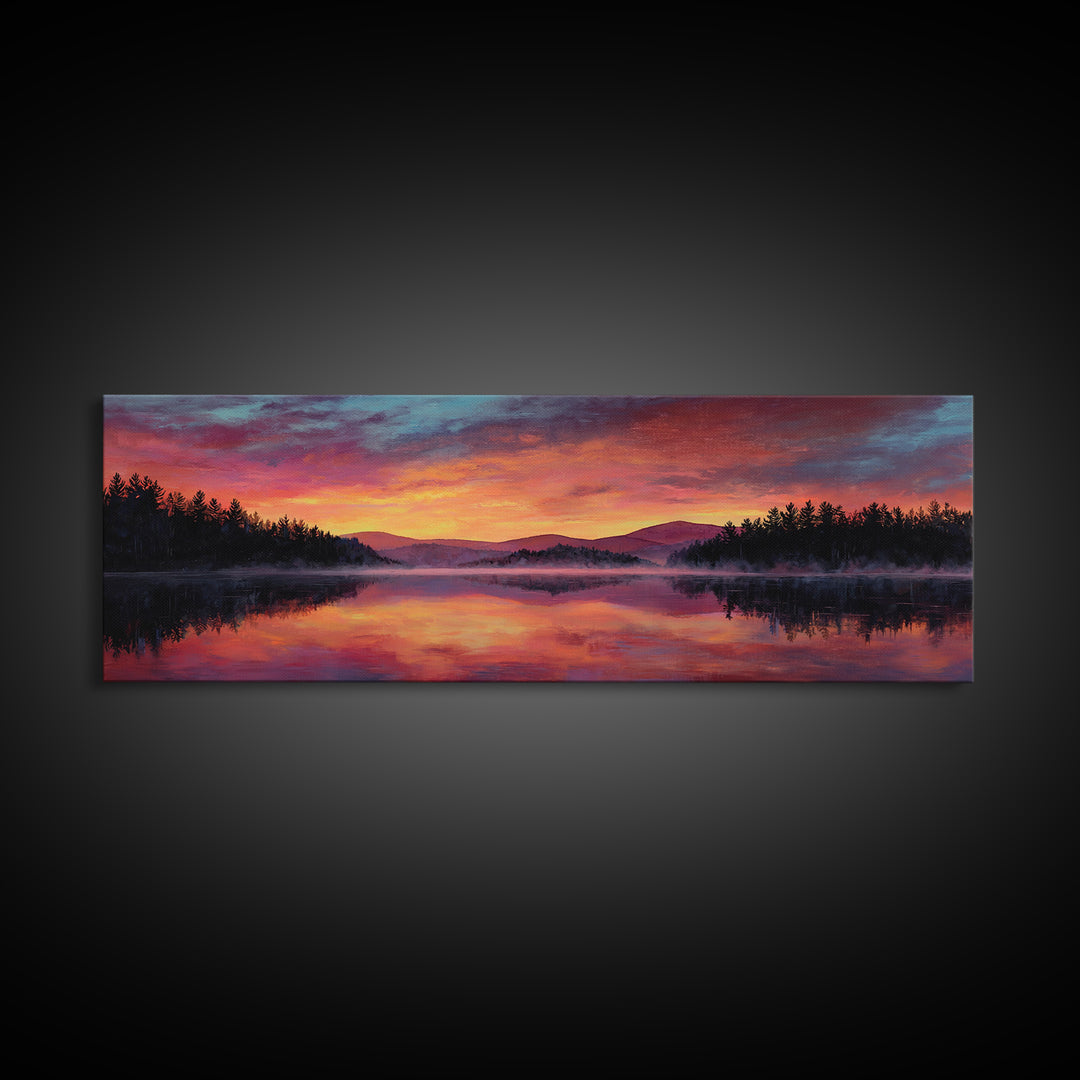 Calm Lake And Canoe At Sunrise With Soft Light Framed Canvas Print Nature Wall Art For Bedroom Decor