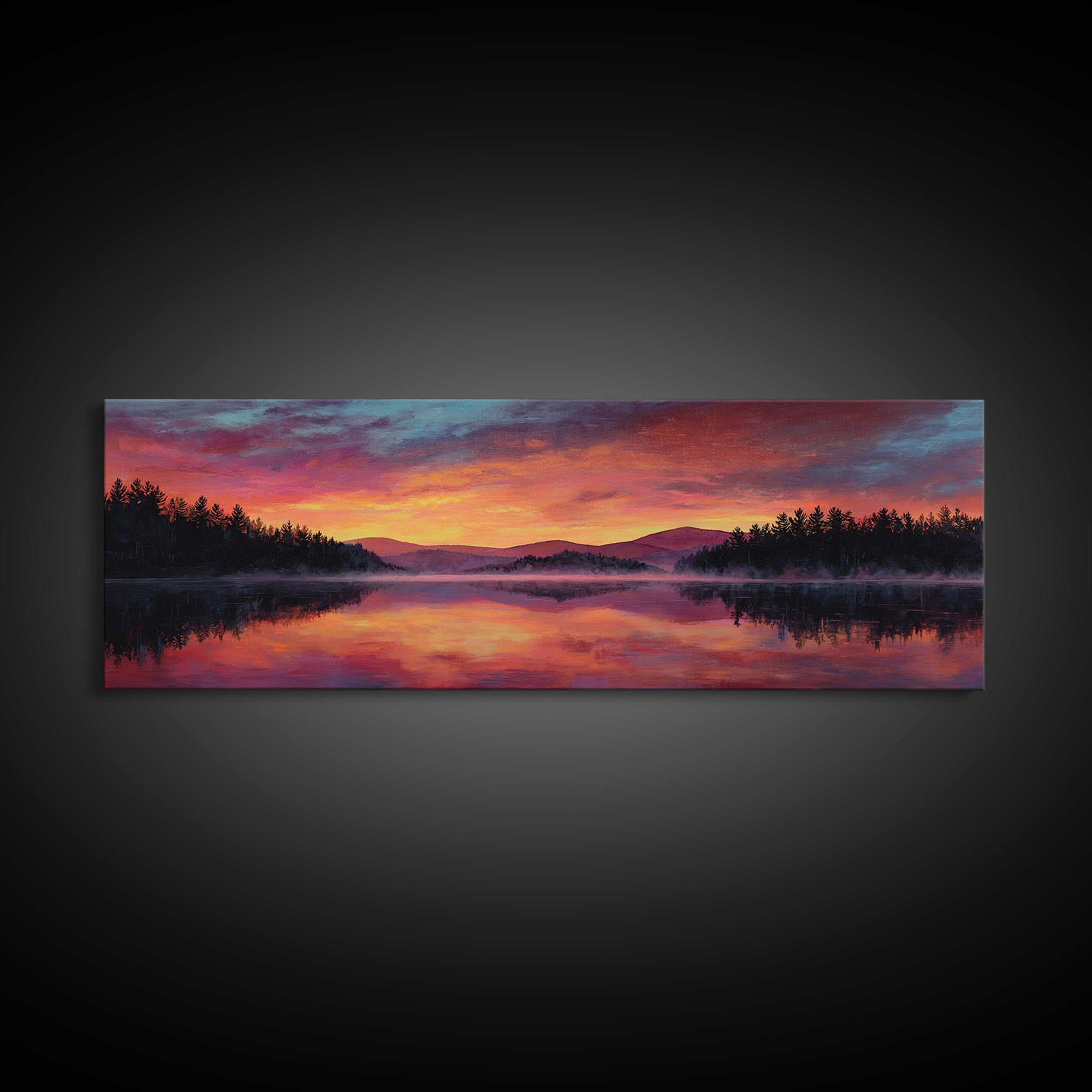 Calm Lake And Canoe At Sunrise With Soft Light Framed Canvas Print Nature Wall Art For Bedroom Decor