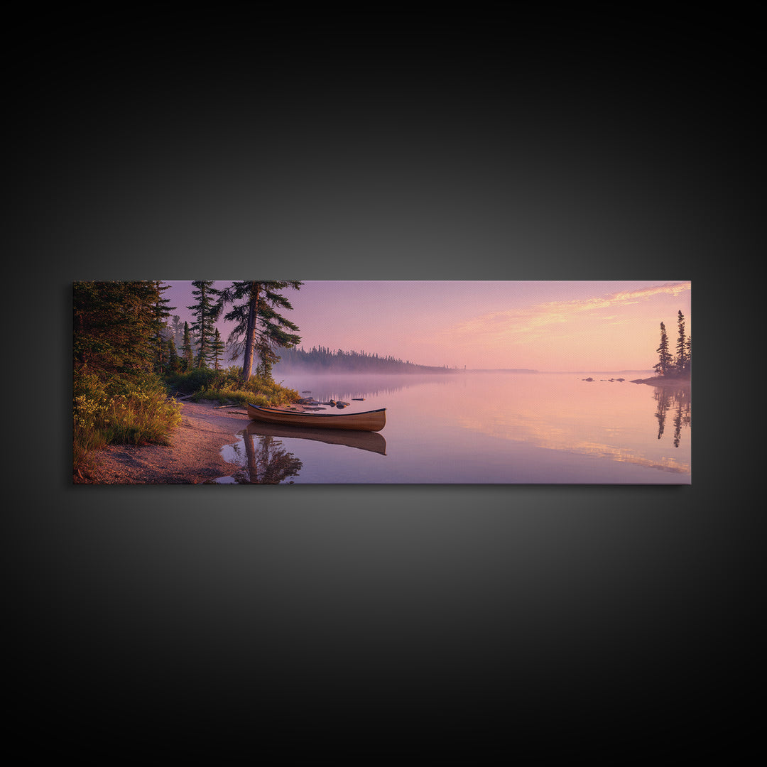 Majestic Sunset Over Misty Lake Landscape Painting Wall Art Canvas Print Rustic Nature Wall Decor