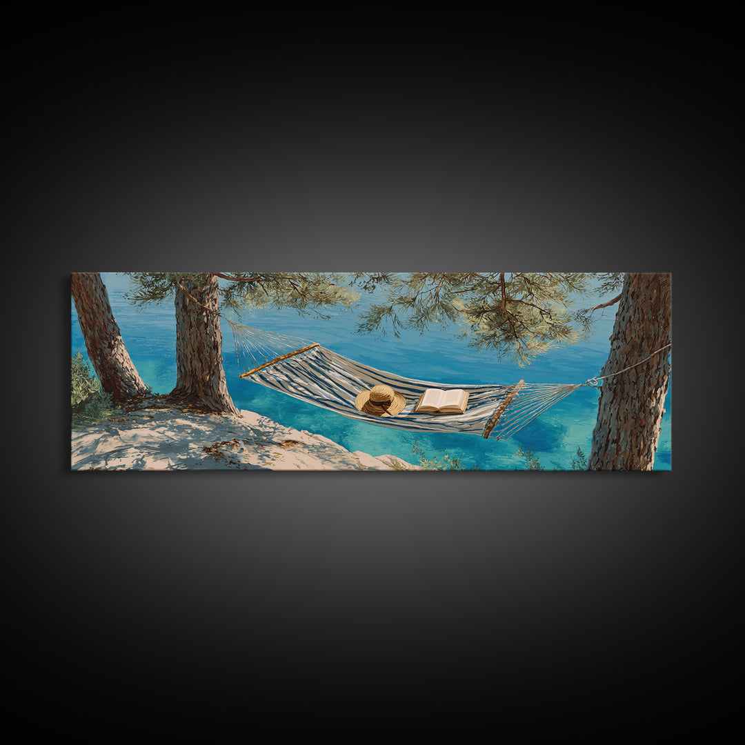 Coastal Hammock By Turquoise Water Wall Art, Beach House Canvas Print, Relaxing Nature Decor, Summer Lake House Gift For Her