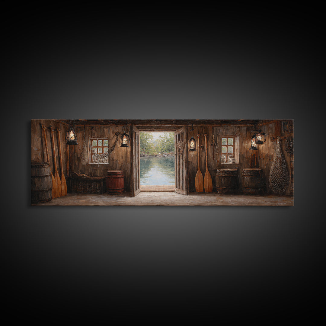 Rustic Lakeside Cabin Interior With Canoe Paddles Wall Art, Farmhouse Decor, Lake House Decor, Housewarming Gift For Him