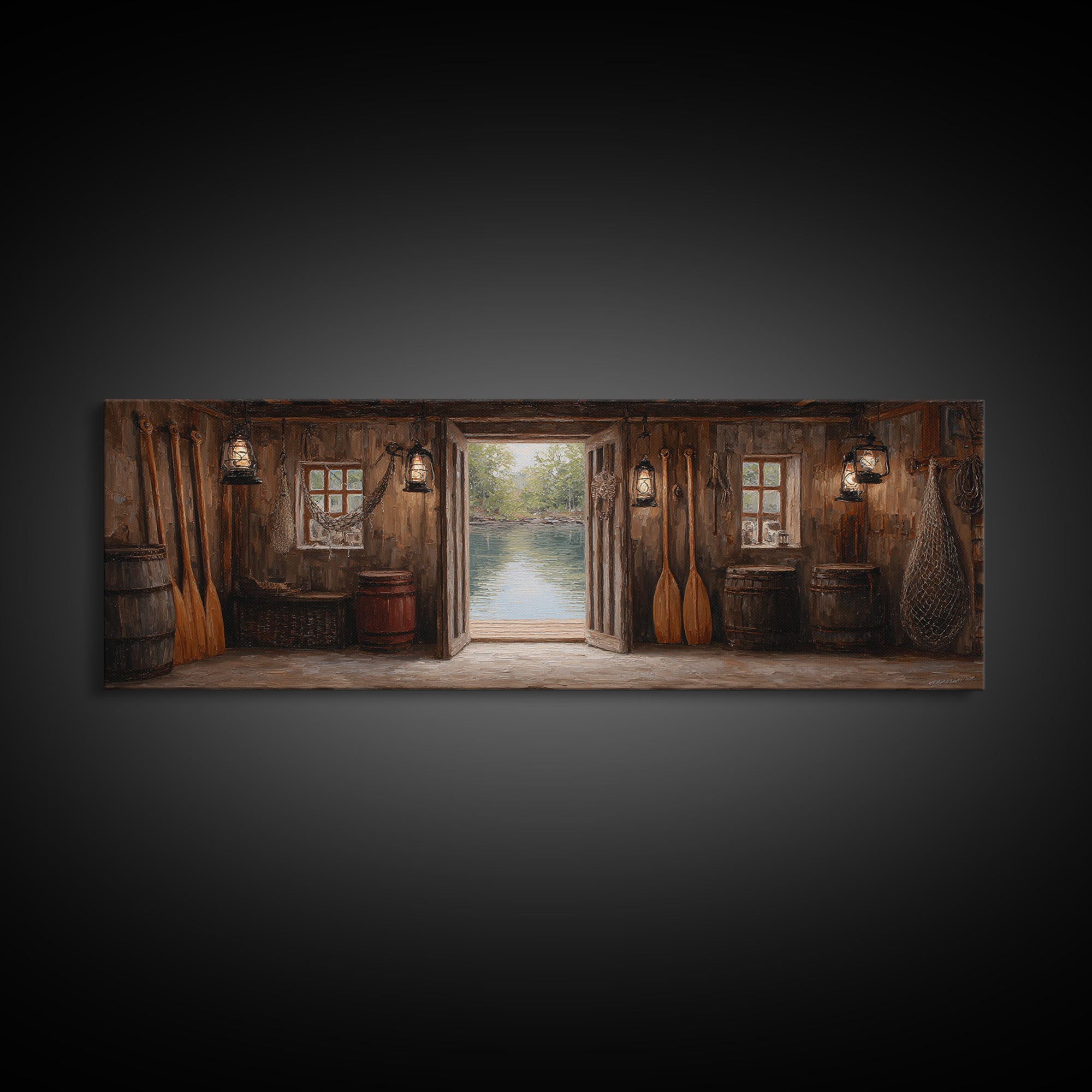 Rustic Lakeside Cabin Interior With Canoe Paddles Wall Art, Farmhouse Decor, Lake House Decor, Housewarming Gift For Him