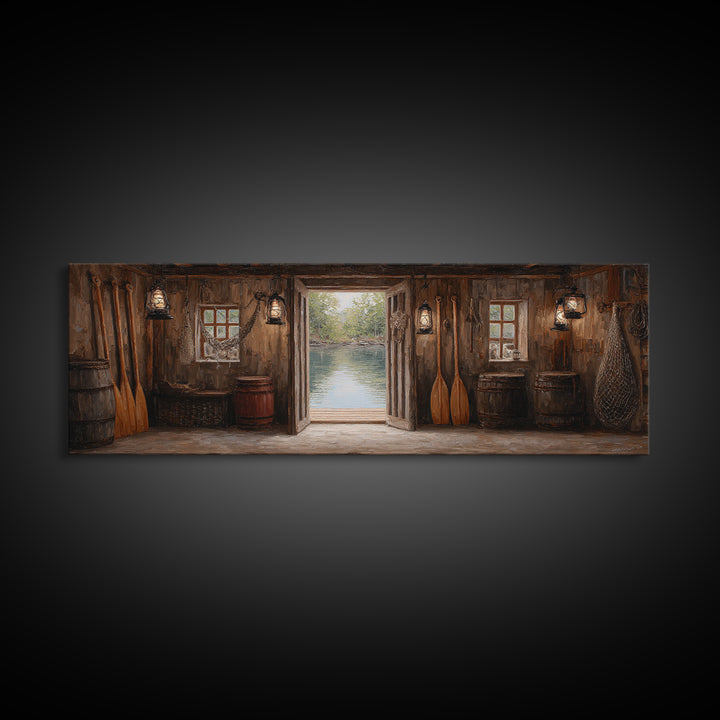 Rustic Lakeside Cabin Interior With Canoe Paddles Wall Art, Farmhouse Decor, Lake House Decor, Housewarming Gift For Him