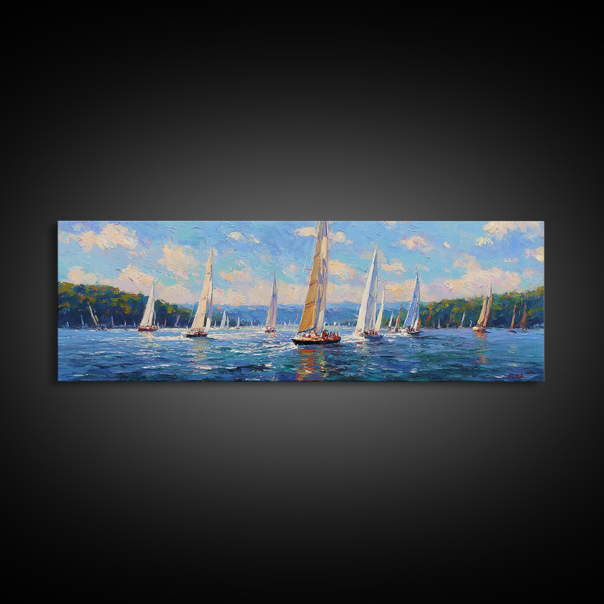 Impressionist Sailboat Regatta Canvas Print, Lake Seascape Wall Art, Nautical Coastal Decor For Living Room And Lake House Decor